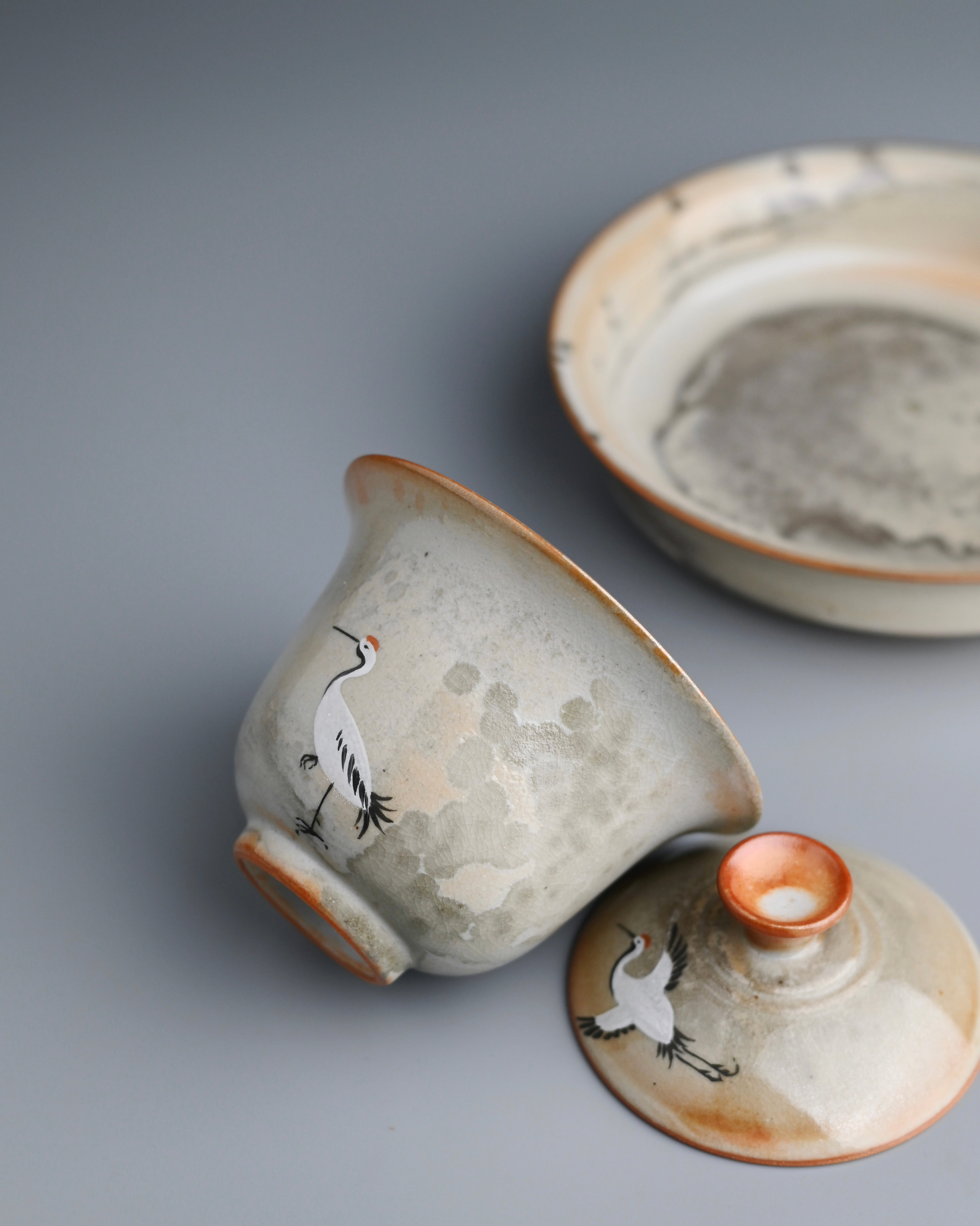 wood fired gaiwan set with tea tray – Jingdezhen Hand-Painted Ink Wash Style Gaiwan Set by Kungfuyang