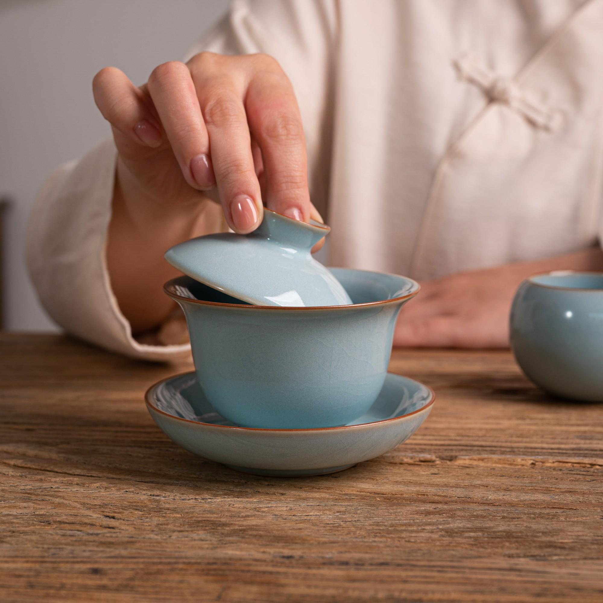 Ruware tc6 – Ru Porcelain Gaiwan(Tea Bowl) and Teacup 3 in 1 Ru Kiln Tea by Kungfuyang