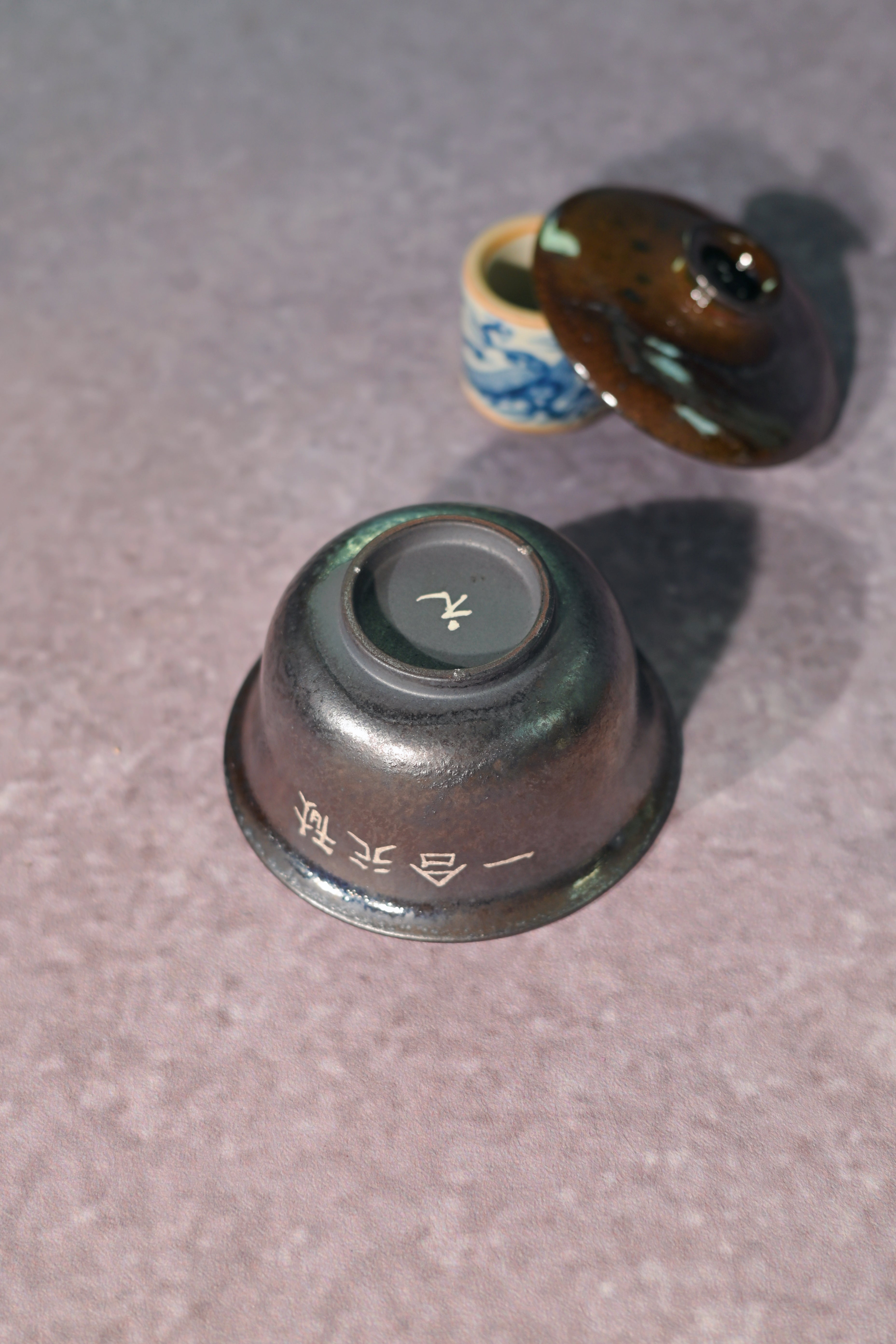Kungfuyang Unique Piece Wood-Fired Gaiwan with Silver-Painted Calligraphy, product view 7
