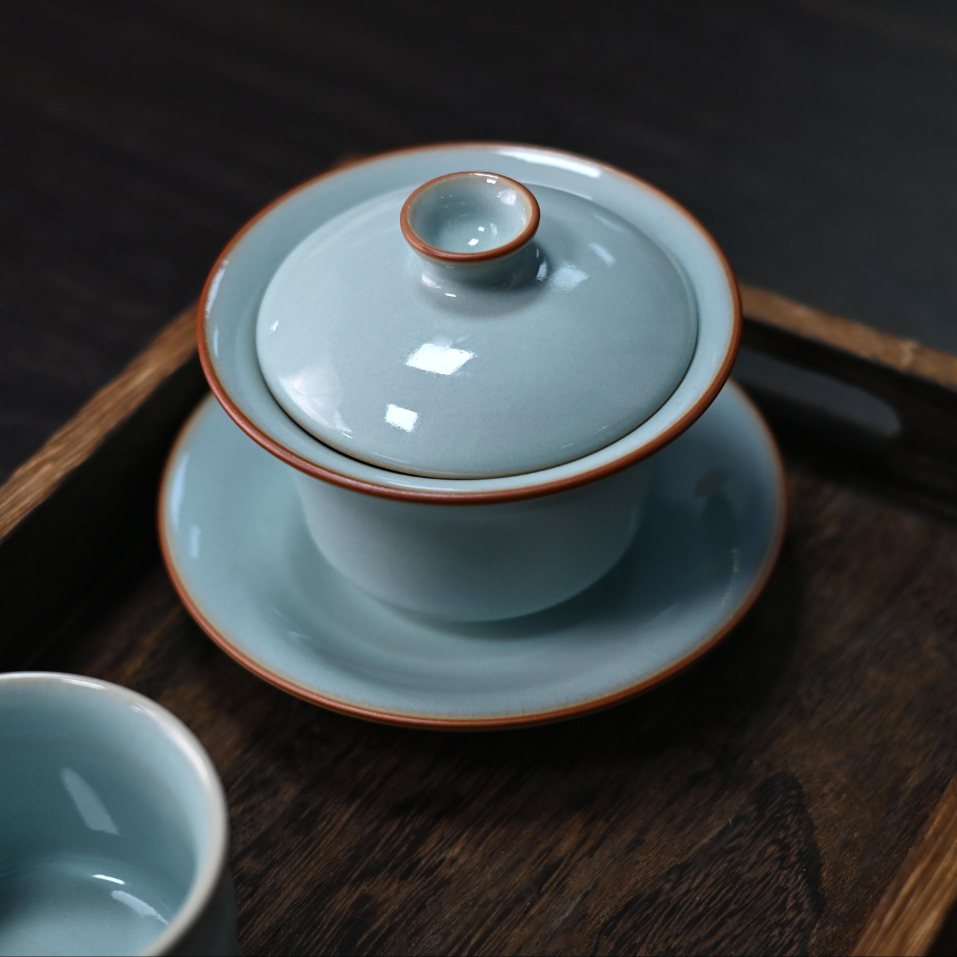 ruyao rukiln gaiwan sky blue glaze – Ru Porcelain (Ruyao) Sky Blue Gaiwan Fine Crackle Tea Bowl by Kungfuyang
