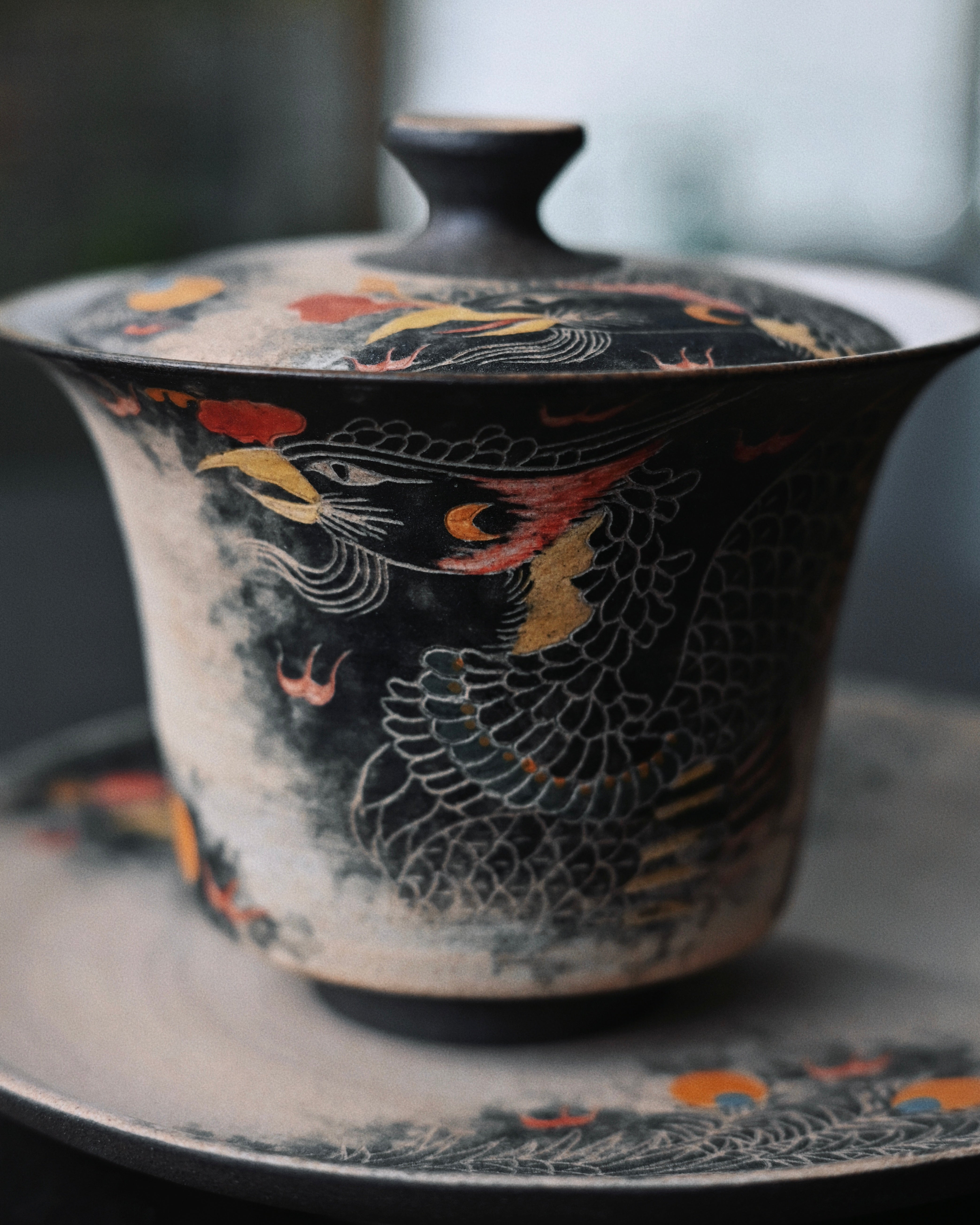 kohiki glazed phoenix pattern tea bowl – Jingdezhen Phoenix Rising Hand-Painted Clay Gaiwan Set by Kungfuyang