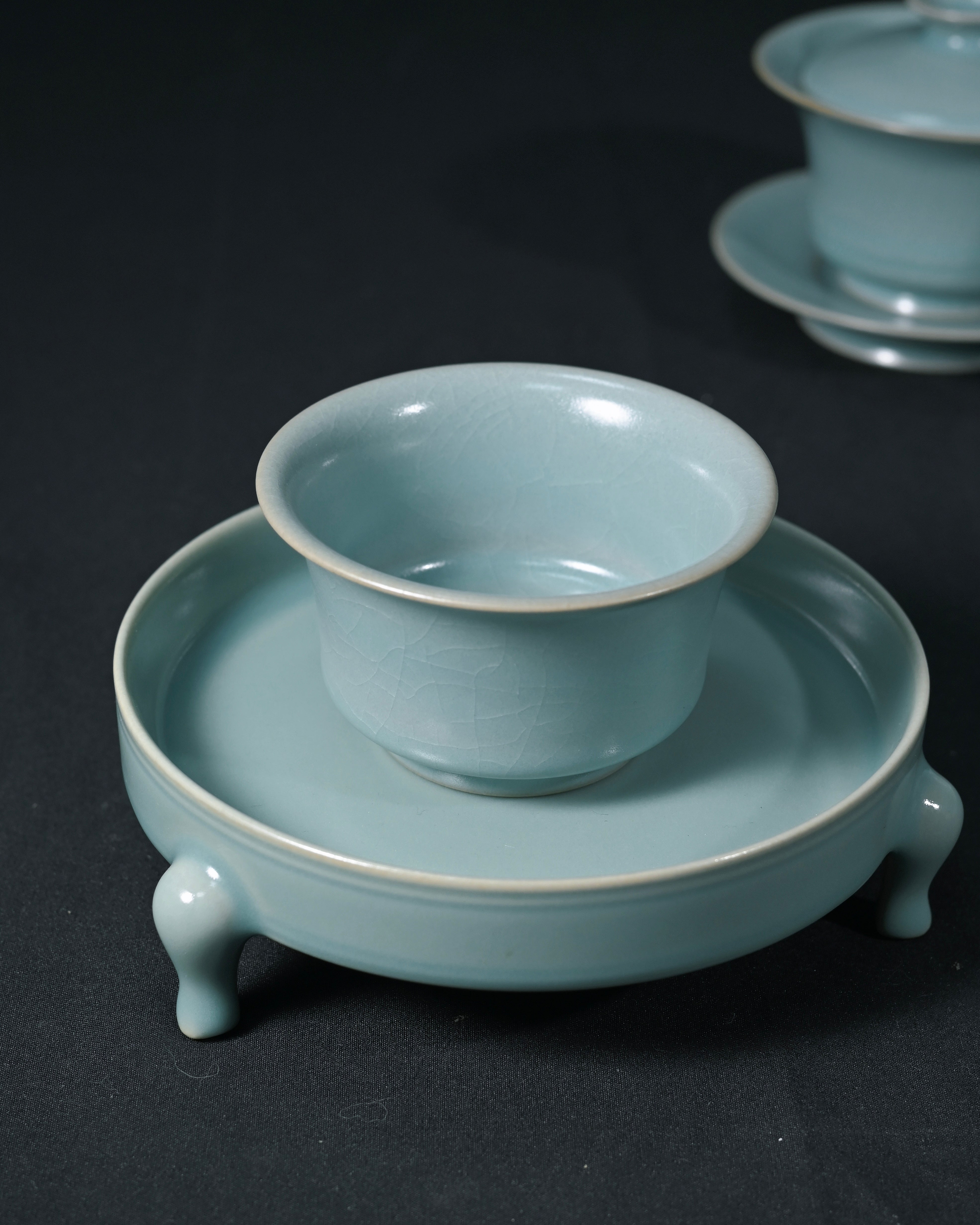 ru porcelain tripod stand as teapot saucer – Ru Ware Sky-Blue Glaze Stand of Zun Tripod (Tea Tray) by Kungfuyang