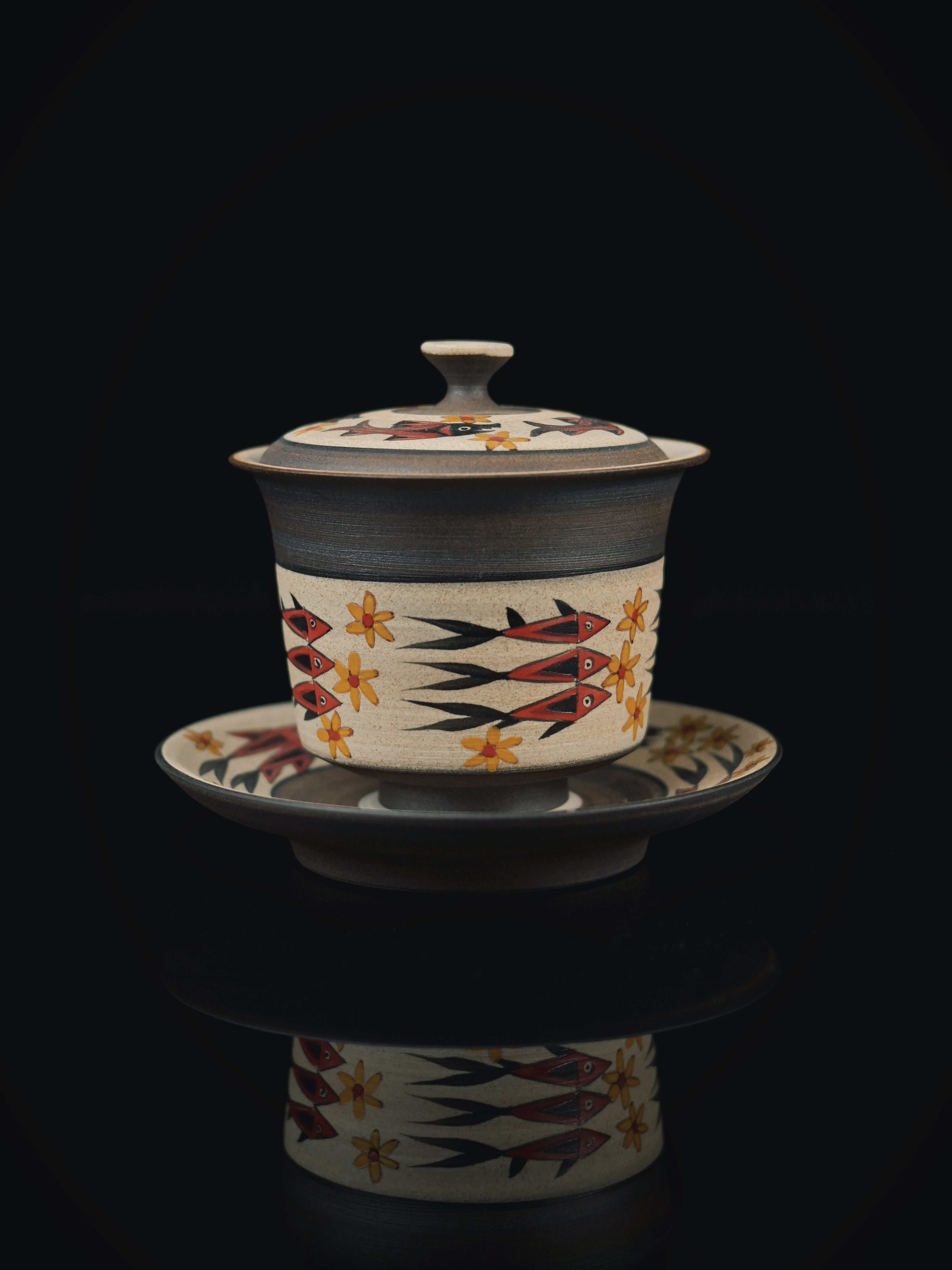 jingdezhen handcrafted ceramic the stone age design gaiwan – Stone Age Fish Totem Gaiwan – Primitive Elegance Reborn by