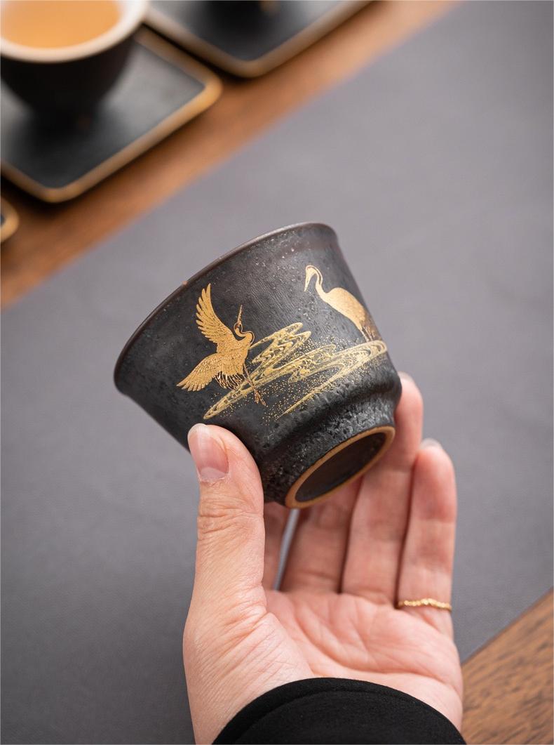japanese style cranes pattern teacup – Jingdezhen Handcrafted Vintage Ceramic Teacup with by Kungfuyang