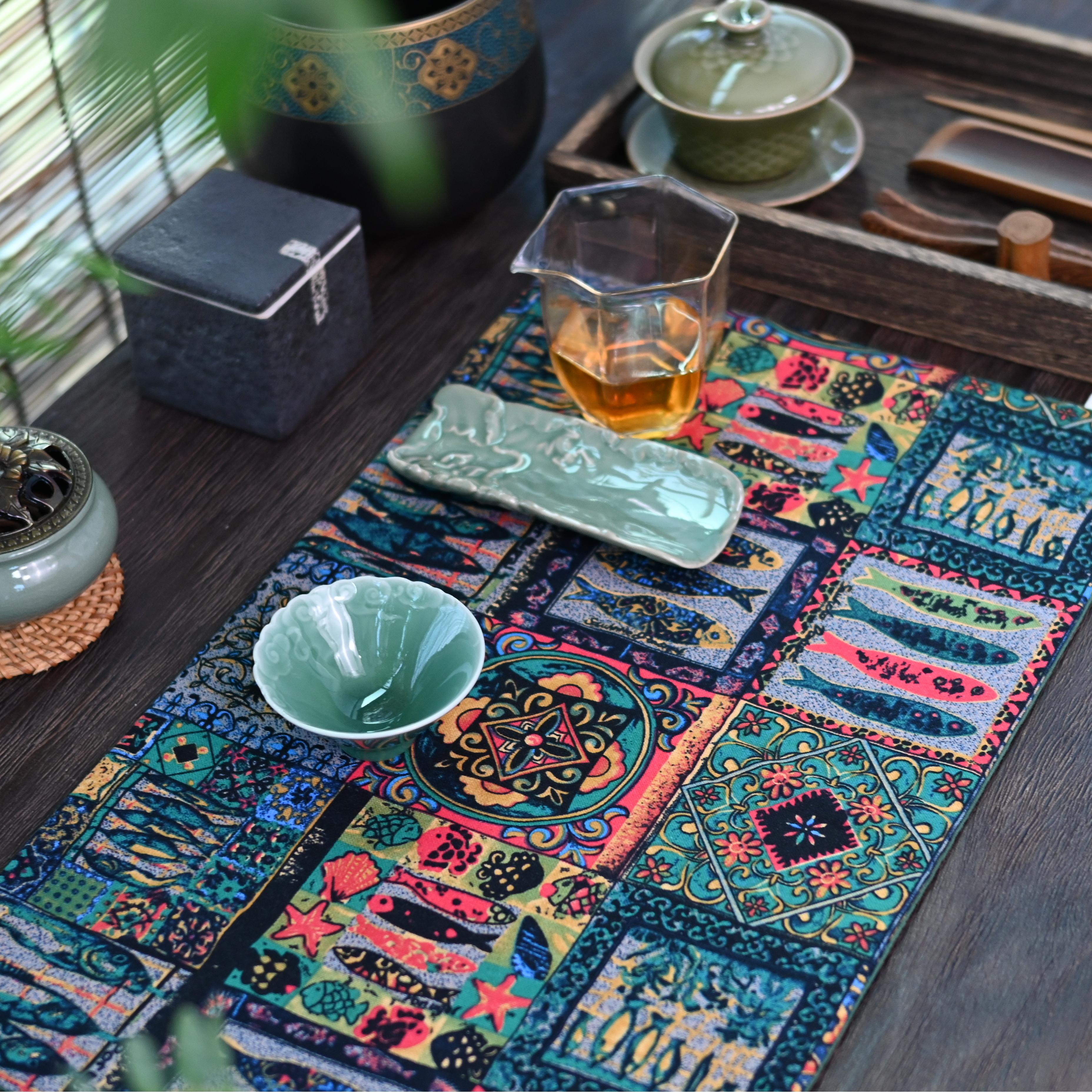 absorbent table cloth for tea ceremony – Cotton and Linen Printed Absorbent Retro Tablecloth Teamat by Kungfuyang