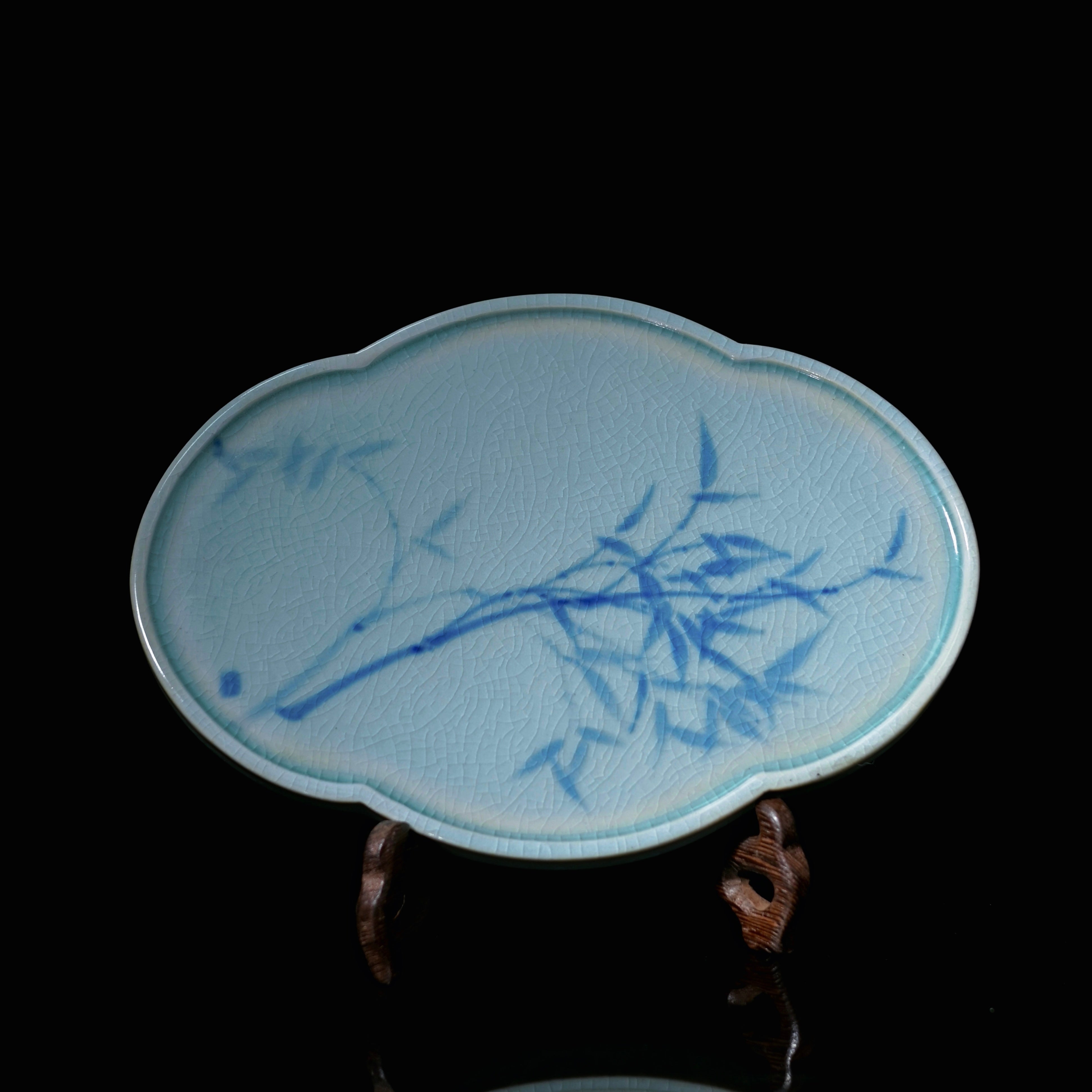 antique blue white saucer crackle glaze – Unique Piece Jingdezhen Hand-Painted Blue and White Bamboo Tea by Kungfuyang