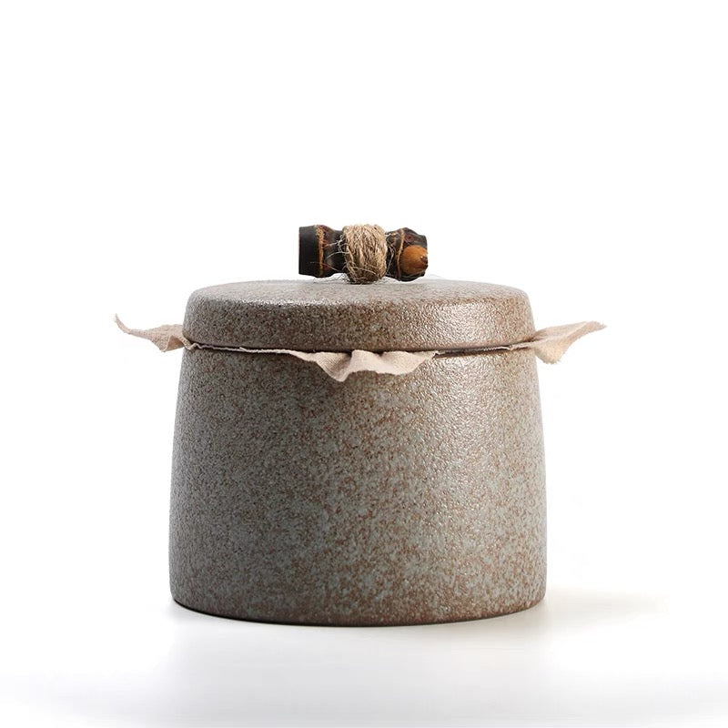 artisan ceramic tea wares – Retro Japanese Style Small Size Coarse PotteryTea Canister by Kungfuyang