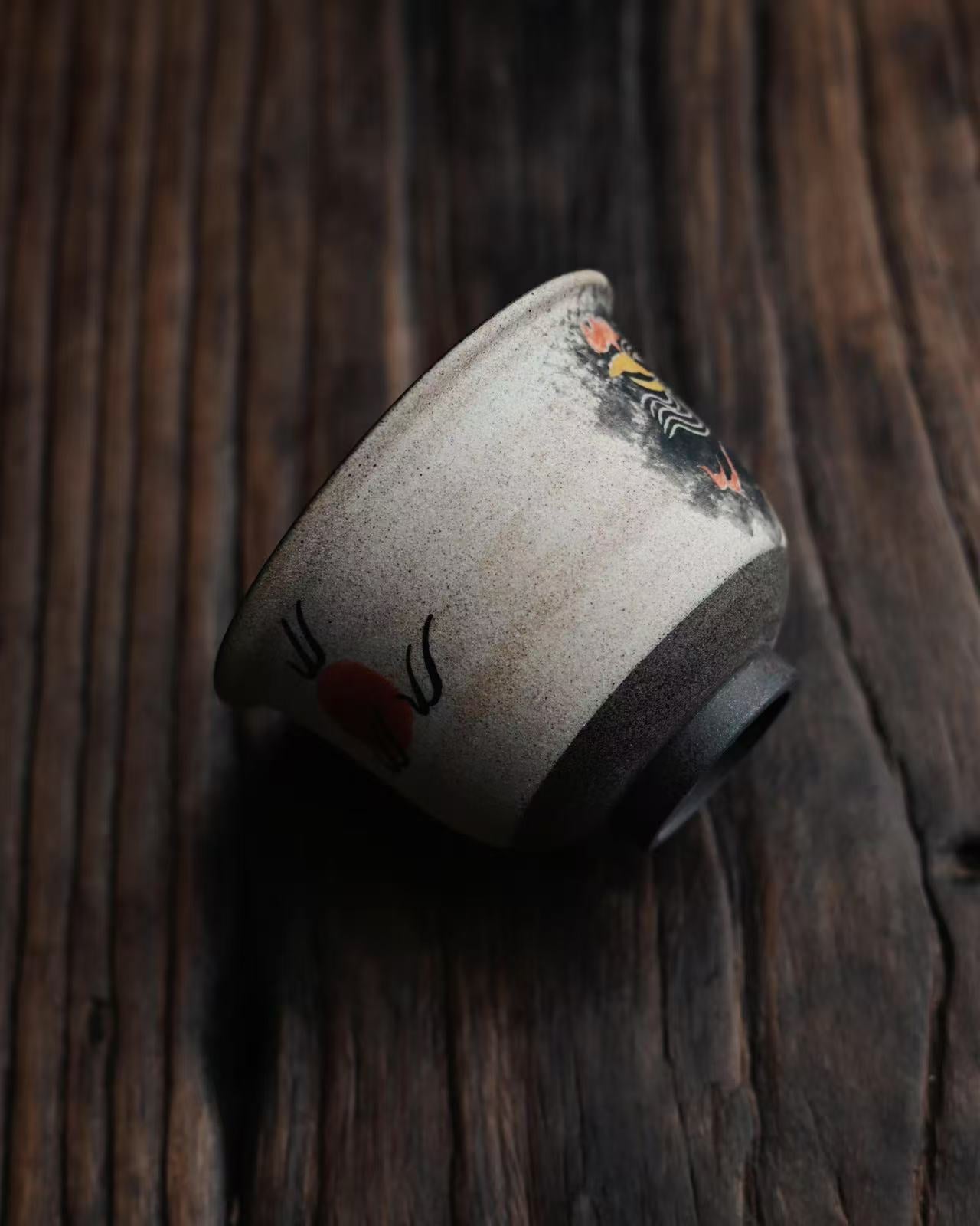 artisan ceramic teacup – Jingdezhen Phoenix Rising Hand-Painted Clay Press-Hand Teacup by Kungfuyang