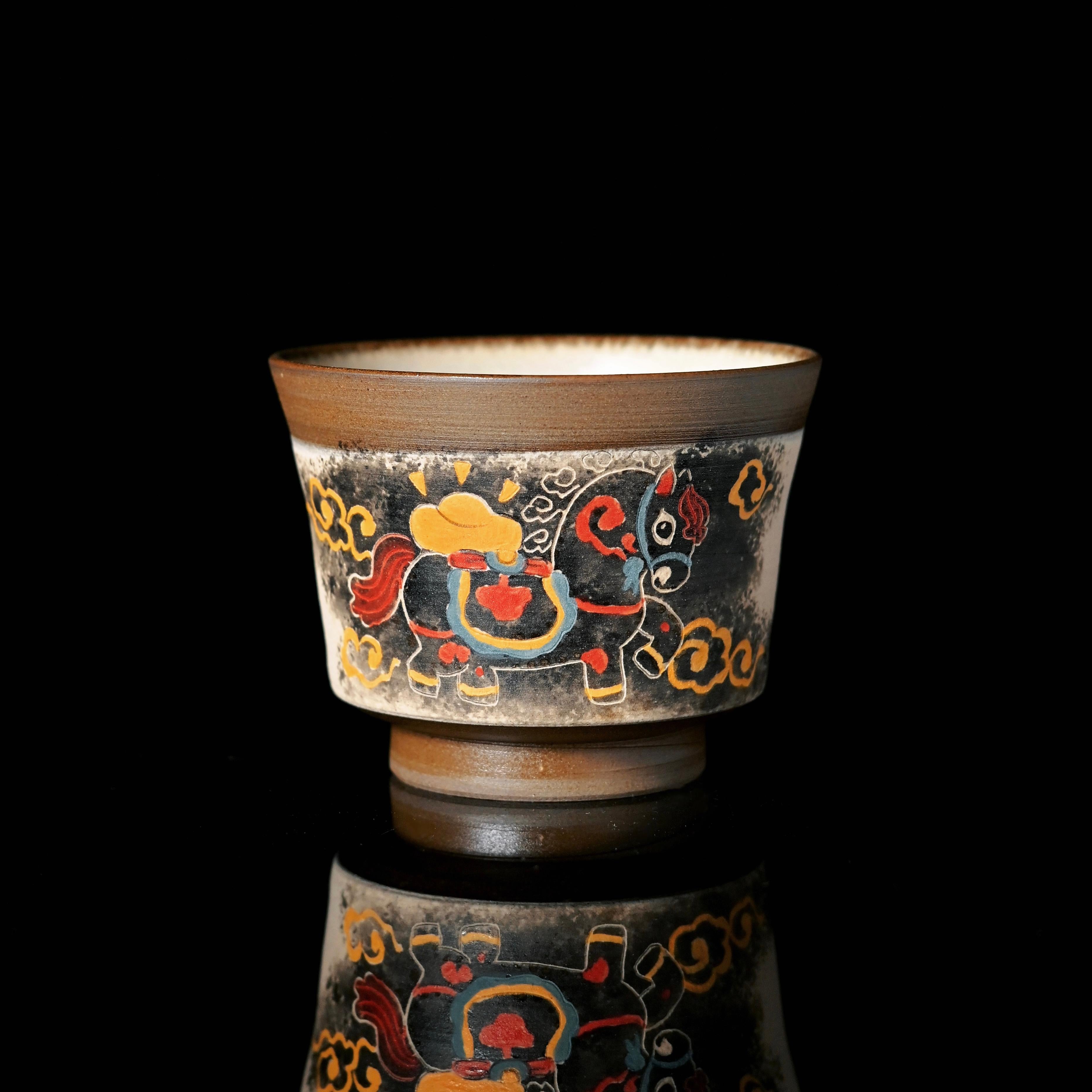 authentic jingdezhen porcelain cup – Jingdezhen Chinese Ink Wash Style Painted Pony Teacup 120ml by Kungfuyang