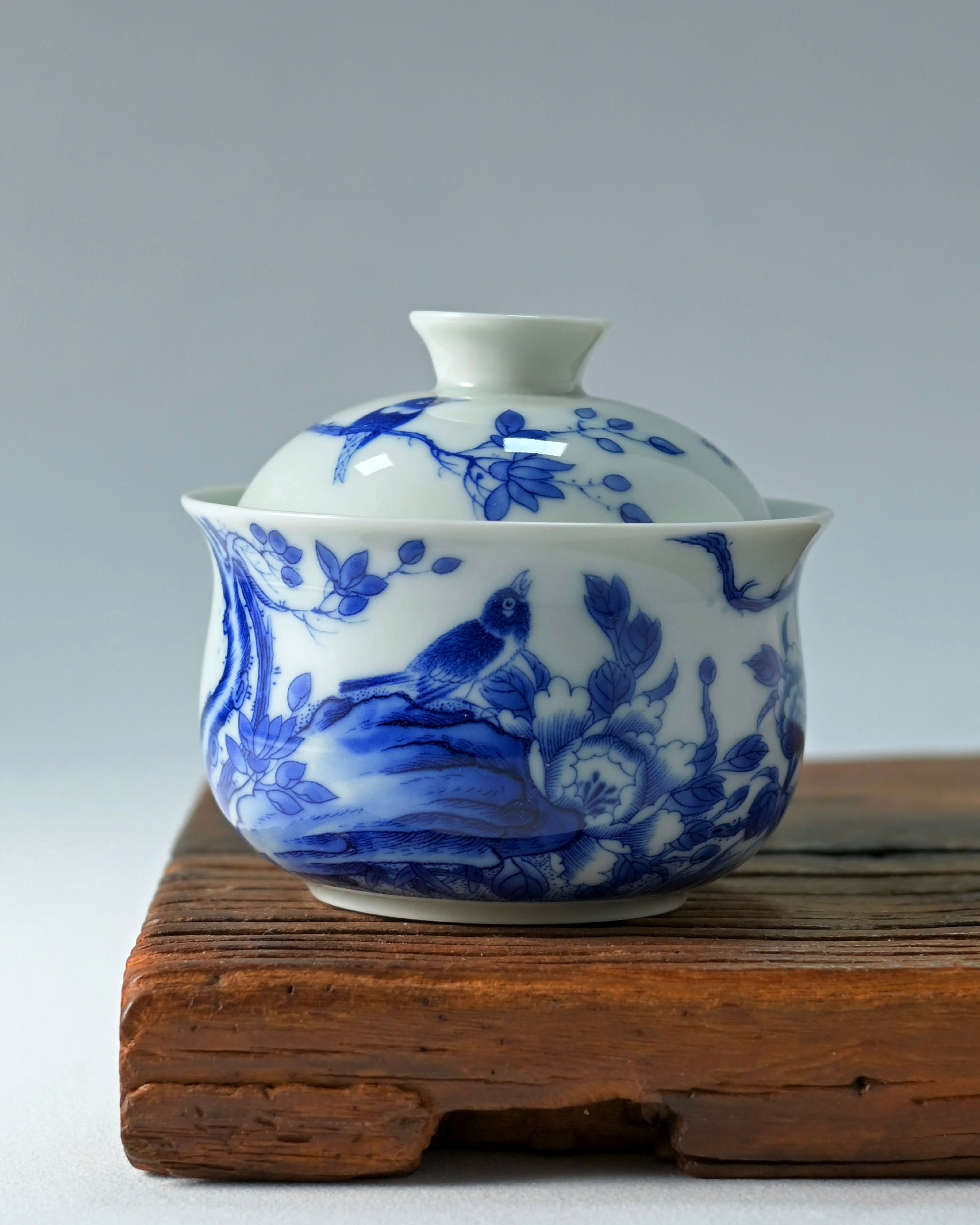 Kungfuyang Jingdezhen Blue and White Birds and Flowers Gaiwan 150ml, product view 7
