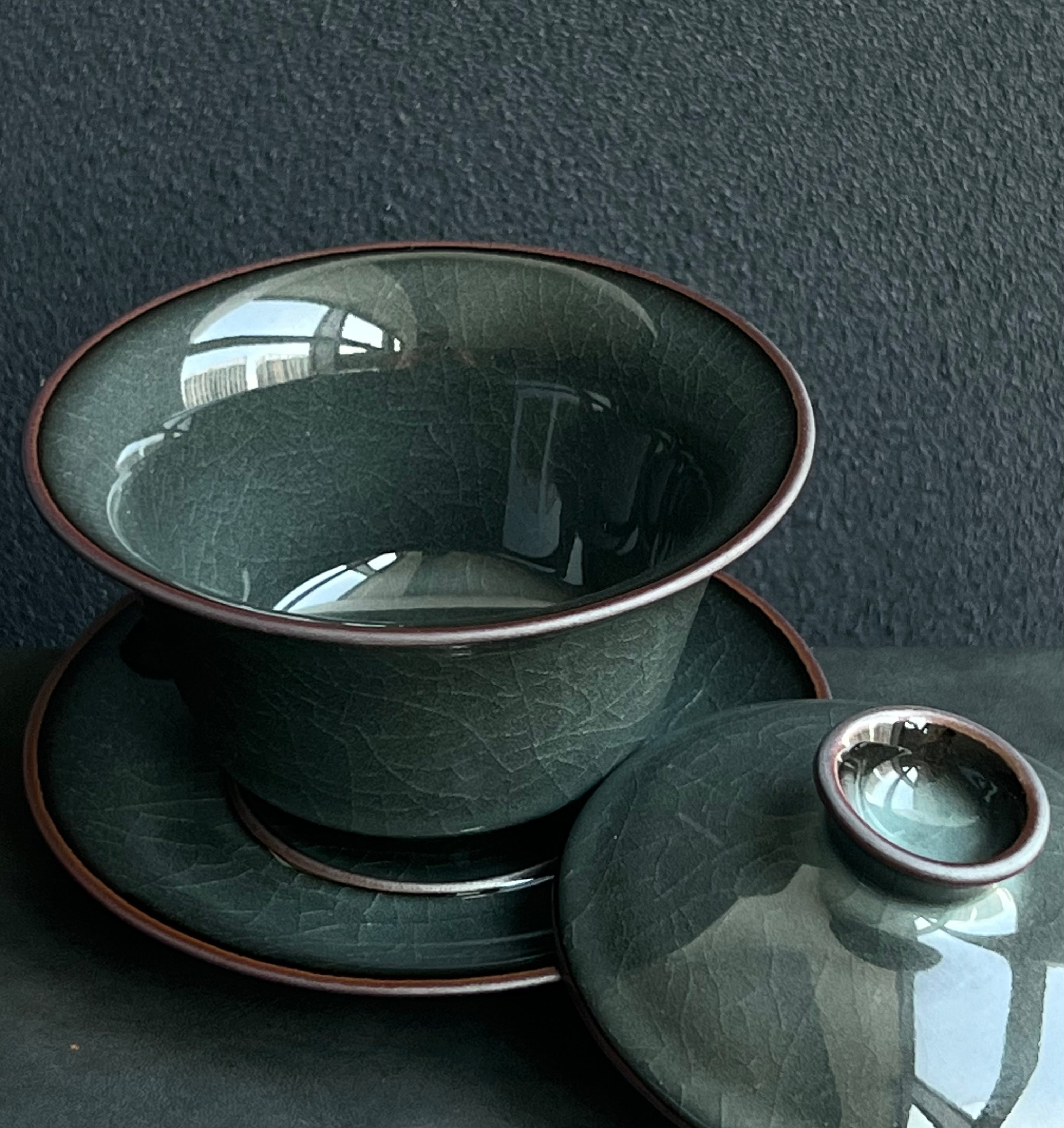 celadon dark green crackle gaiwan set – Longquan Celadon Tea Bowl(Gaiwan) Iron Clay Dark Green by Kungfuyang