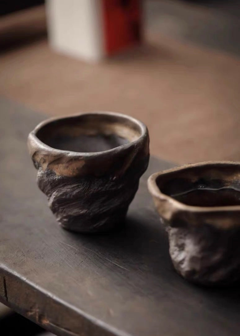 PotteryClayTeacup – Large Capacity (120ml) Wabi-Sabi Style Coarse Clay Wood-Fired by Kungfuyang