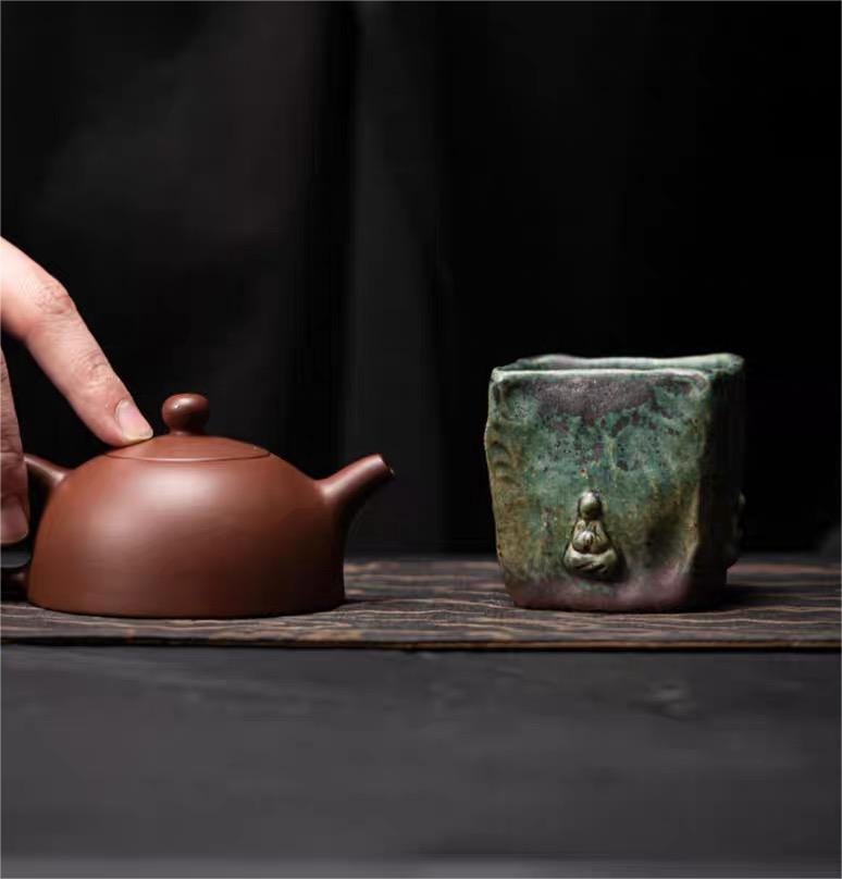 bizen yaki ceramic teacup for tea ceremony – Handmade Dunhuang Memory Buddha Bronze Glaze Porcelain Teacup by Kungfuyang