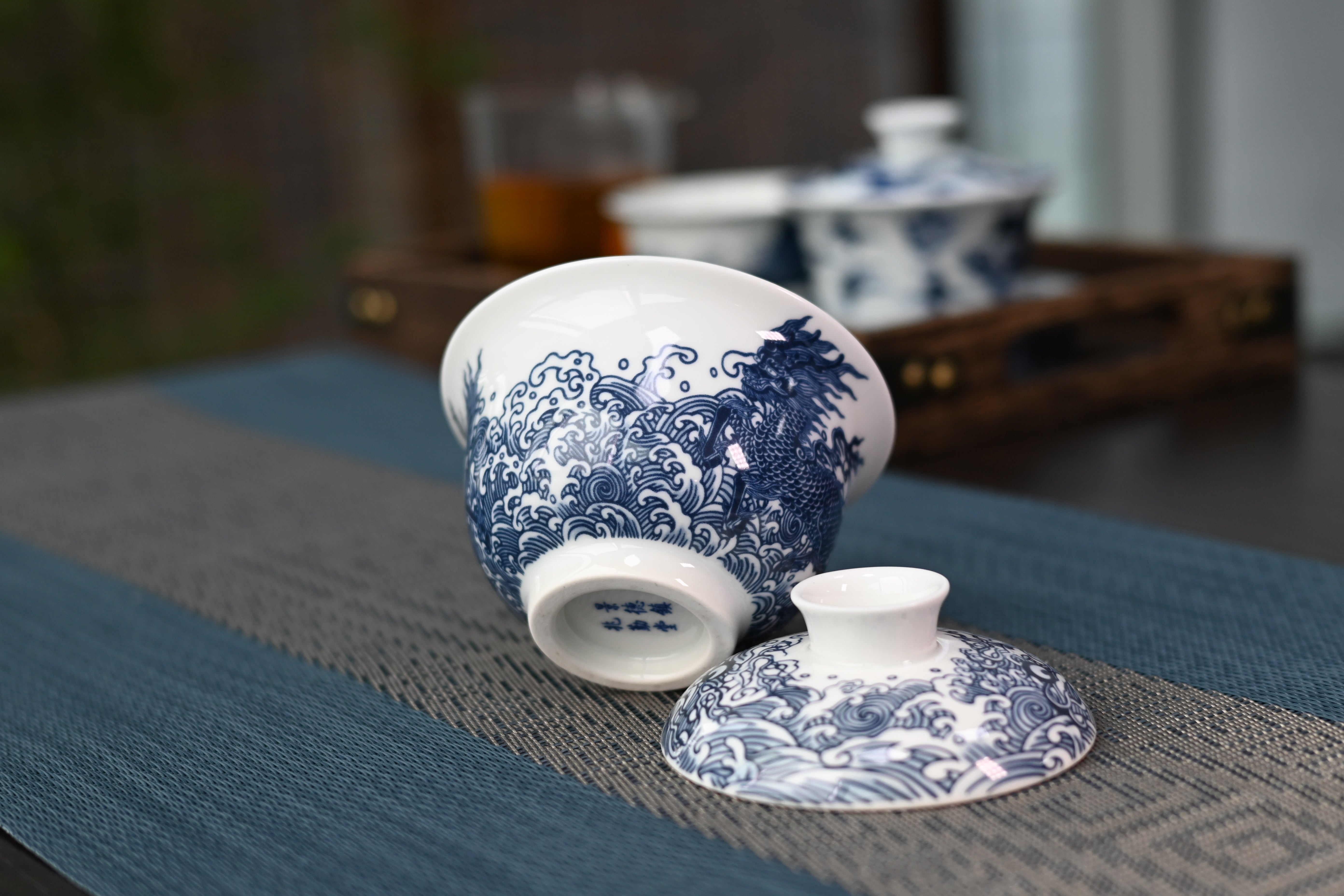 blue and white ceramic – Jingdezhen Blue and White Tea Bowl with Qilin Design by Kungfuyang