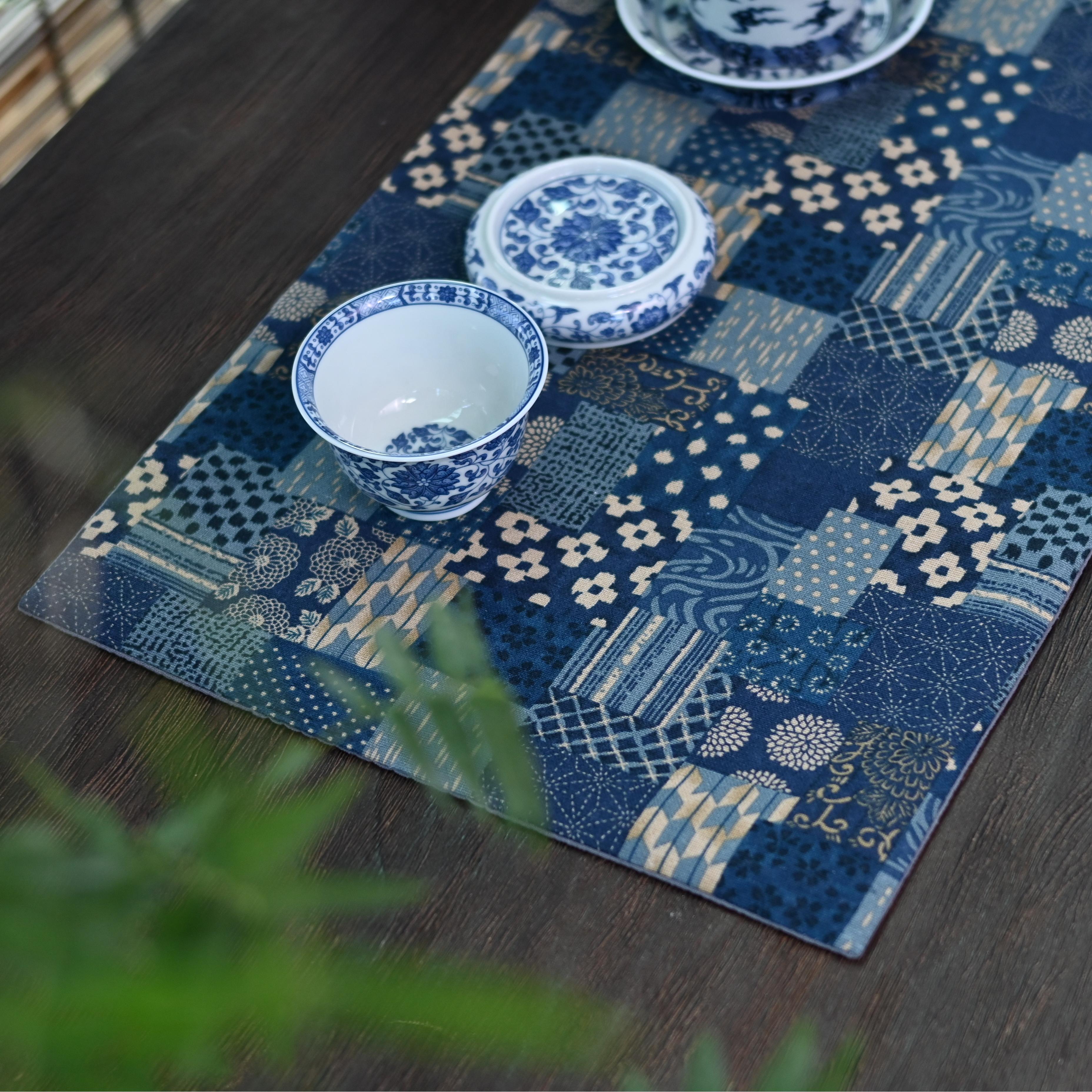 blue and white cotton tea cloth – Cotton and Linen Printed Absorbent Retro Tablecloth Teamat by Kungfuyang