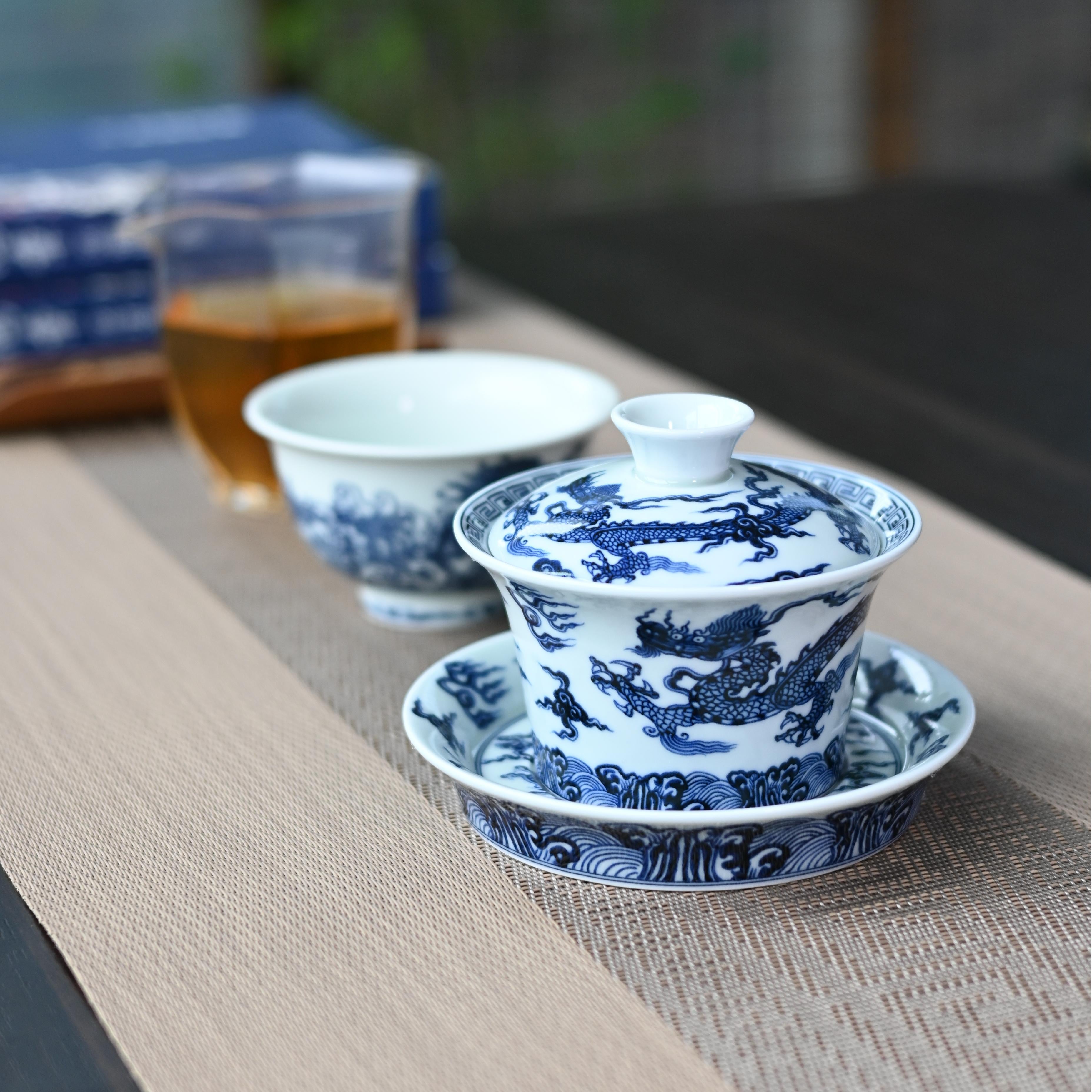 blue and white dragon tea bowl – Jingdezhen Blue and White Dragon and Cloud Patterns Porcelain by Kungfuyang