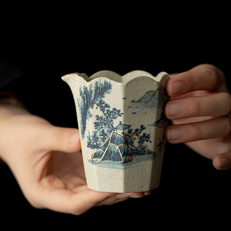 blue and white porcelain fairness cup – Blue and White Porcelain Fair Cup with Hand-Painted Landscape by Kungfuyang