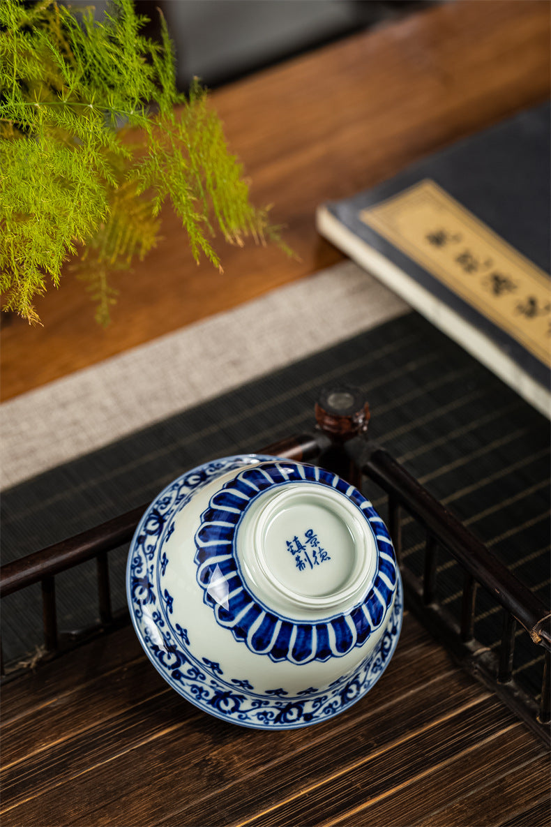 blue and white porcelain gaiwan set for – Hand-Painted Jingdezhen Blue and White Ceramic Tea Bowl by Kungfuyang
