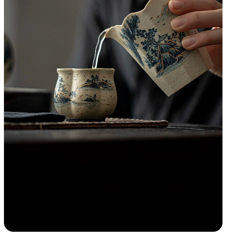 blue and white porcelain landscape – Blue and White Porcelain Fair Cup with Hand-Painted Landscape by Kungfuyang