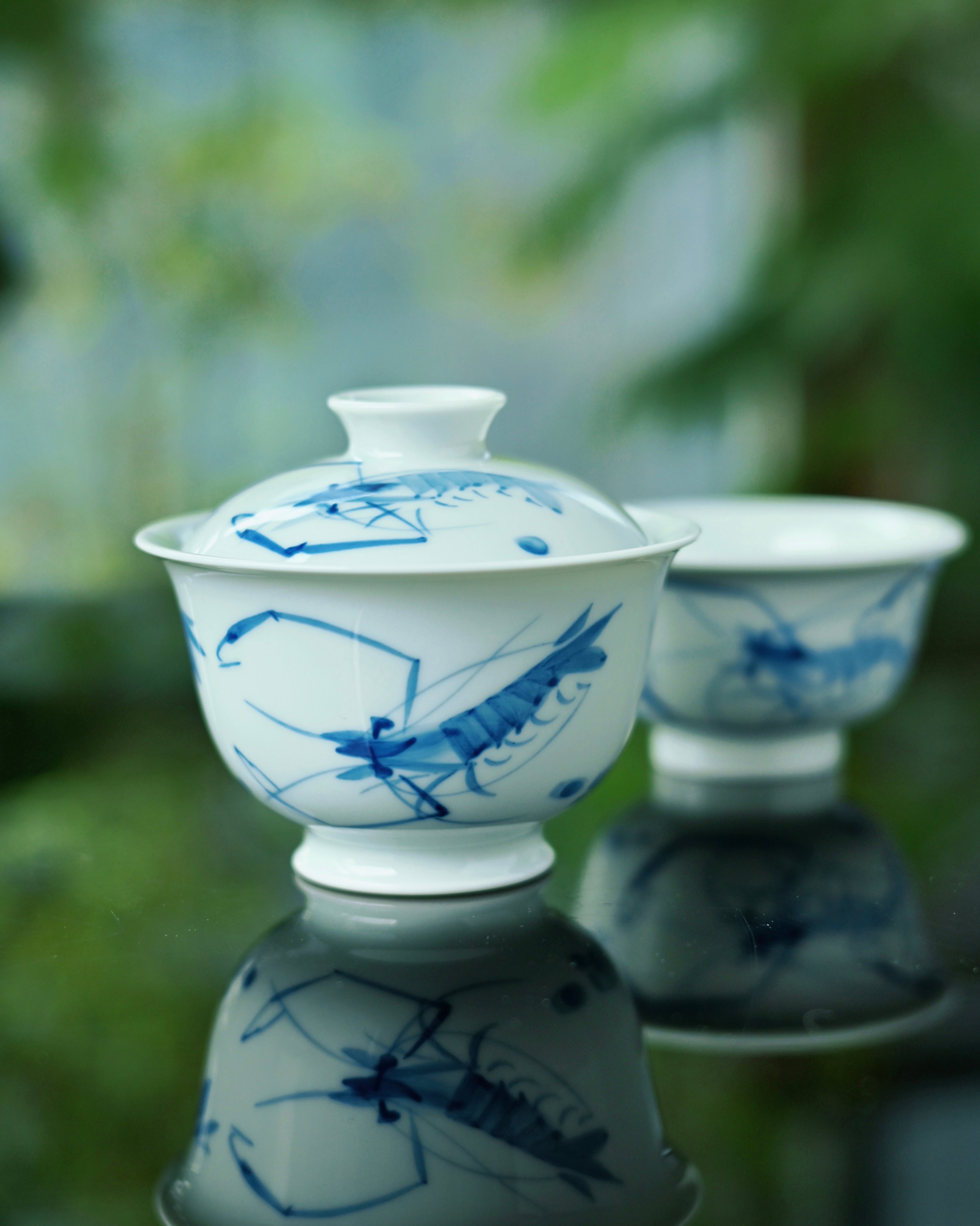 blue and white porcelain tea set with hand – Jingdezhen Hand-Painted Shrimp Blue and White Porcelain by Kungfuyang
