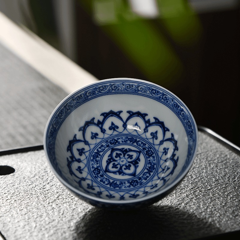 blue and white underglaze chawan – Blue and White Underglaze Porcelain Cup with Scrolling Lotus by Kungfuyang
