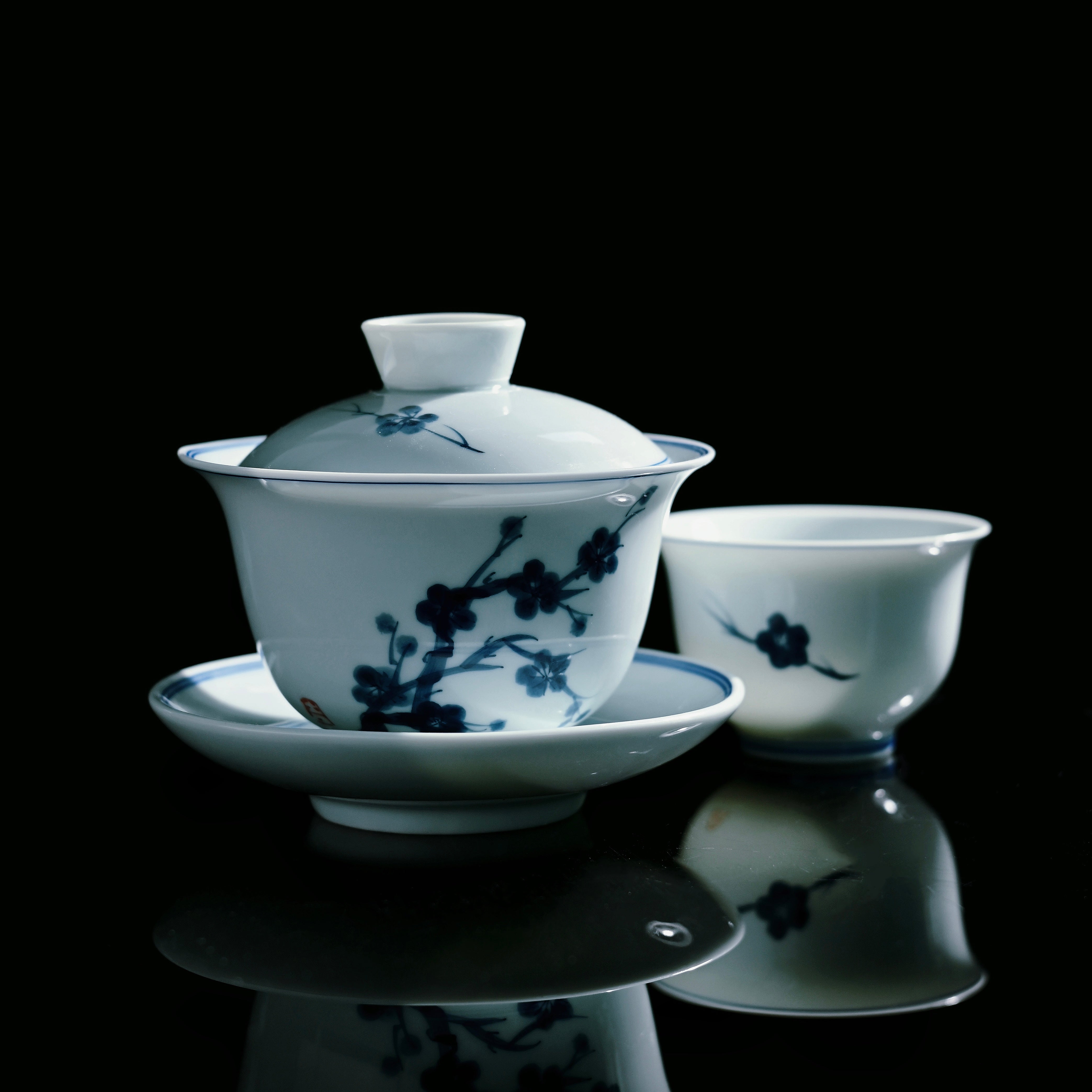 blue white plum blossom lidded bowl set – Jingdezhen Hand-Painted Blue and White Underglaze Plum Blossom by Kungfuyang