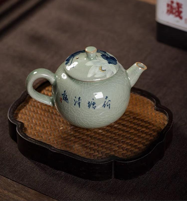 blue white underglaze lotus teapot – Jingdezhen Wood-Fired Kiln Old Clay Handmade Lotus Blue and by Kungfuyang