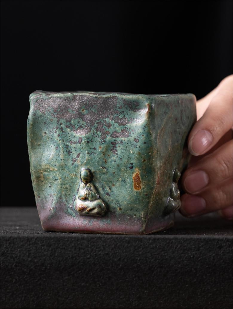 buddha meditation teacup – Handmade Dunhuang Memory Buddha Bronze Glaze Porcelain Teacup by Kungfuyang