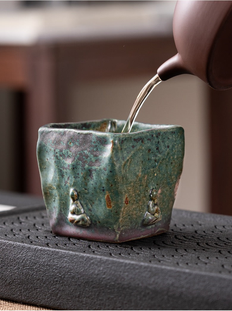 buddha teacup – Handmade Dunhuang Memory Buddha Bronze Glaze Porcelain Teacup by Kungfuyang