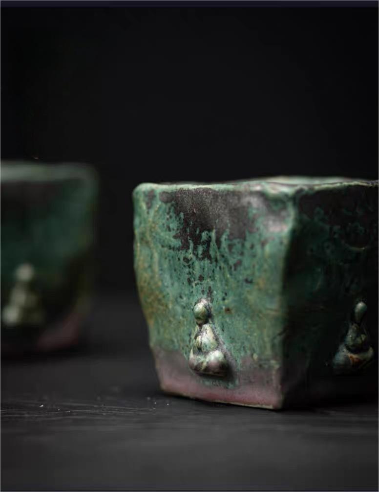 buddhist sculpture teacup – Handmade Dunhuang Memory Buddha Bronze Glaze Porcelain Teacup by Kungfuyang