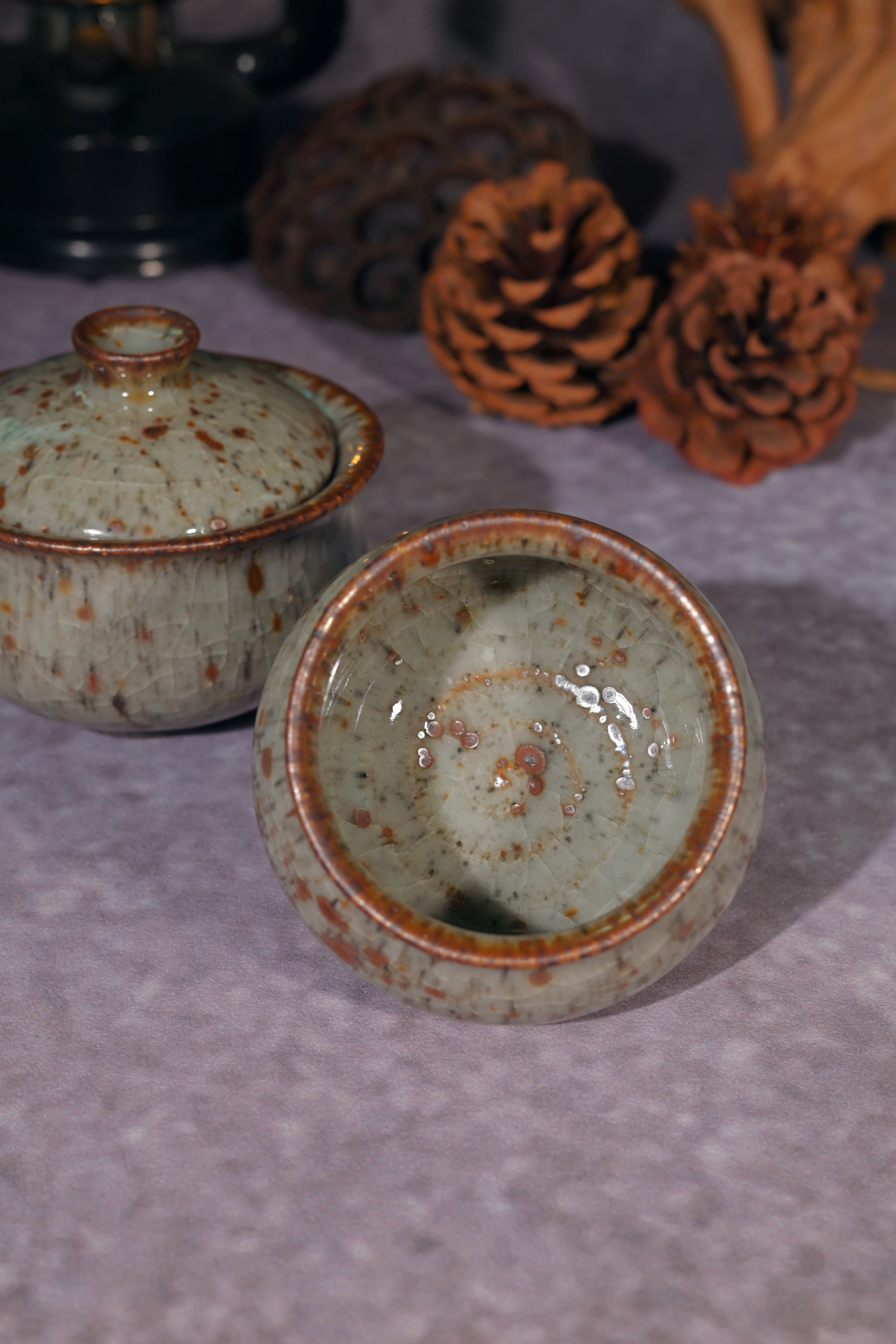 Kungfuyang Unique Piece Shino-ware "Autumn Frost" Gaiwan Set, product view 12