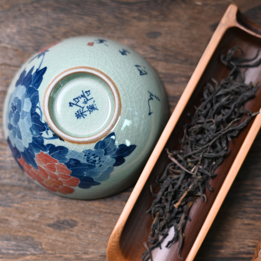 under glaze painting peony teacup – Jingdezhen Wood-Fired Kiln Old Clay Hand-Painted Peony Blue by Kungfuyang