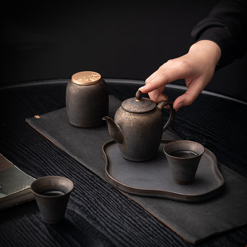 cd82dadf 6d96 4941 b5eb c9fe9e37b012 – Gilded Rust Glaze Wabi-sabi Style Ceramic Tea Set by Kungfuyang