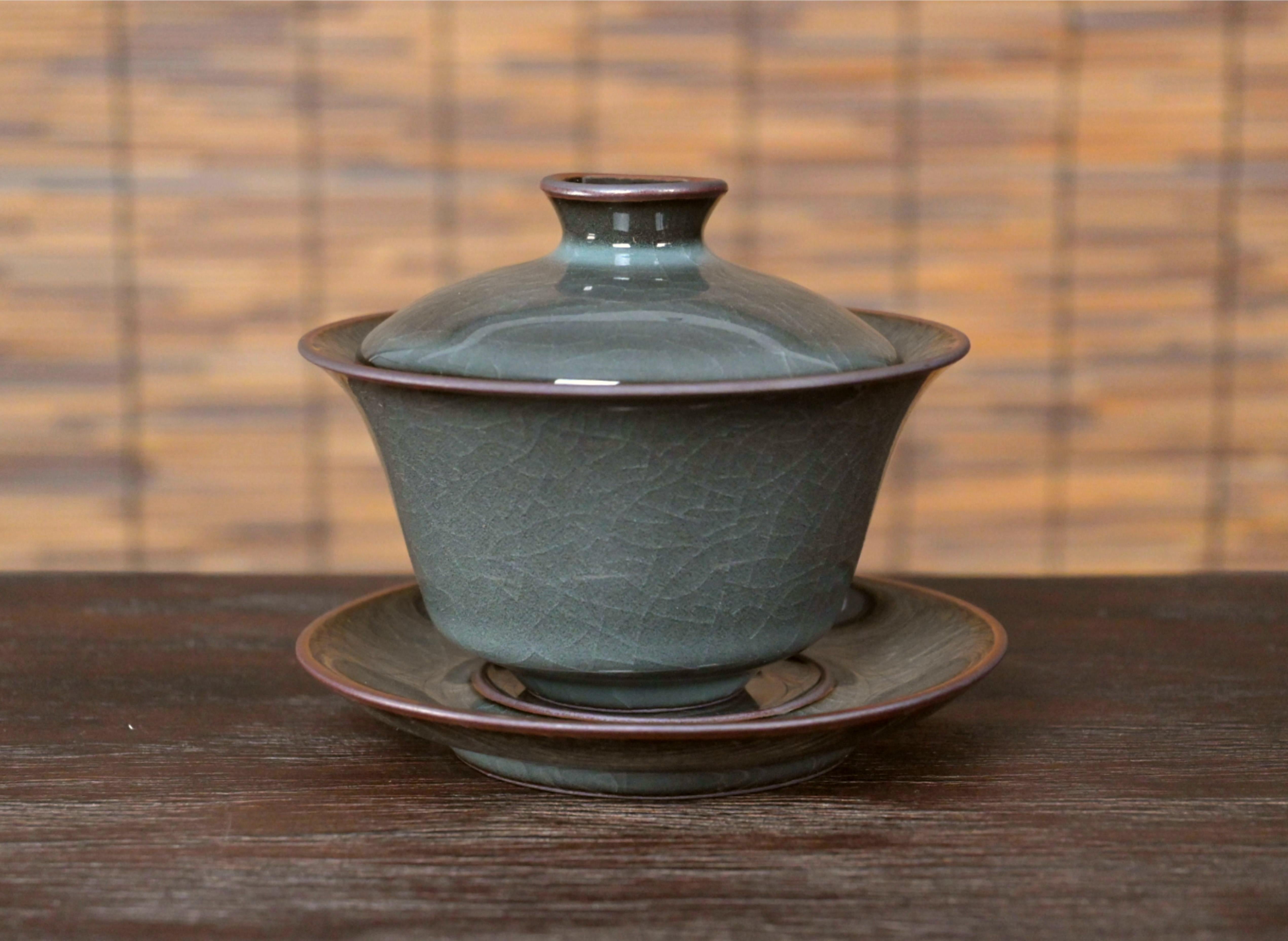 celadon dark green gaiwan set – Longquan Celadon Tea Bowl(Gaiwan) Iron Clay Dark Green by Kungfuyang