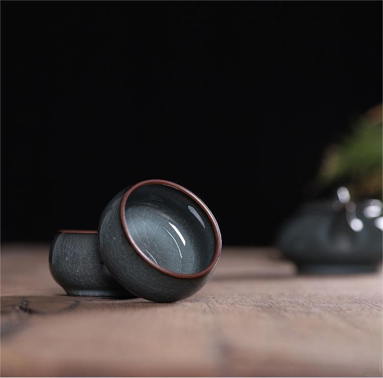 celadon glaze crackle pattern – 3pcs in 1 Handmade Ge kiln Celadon Iron Clay Tea Set by Kungfuyang