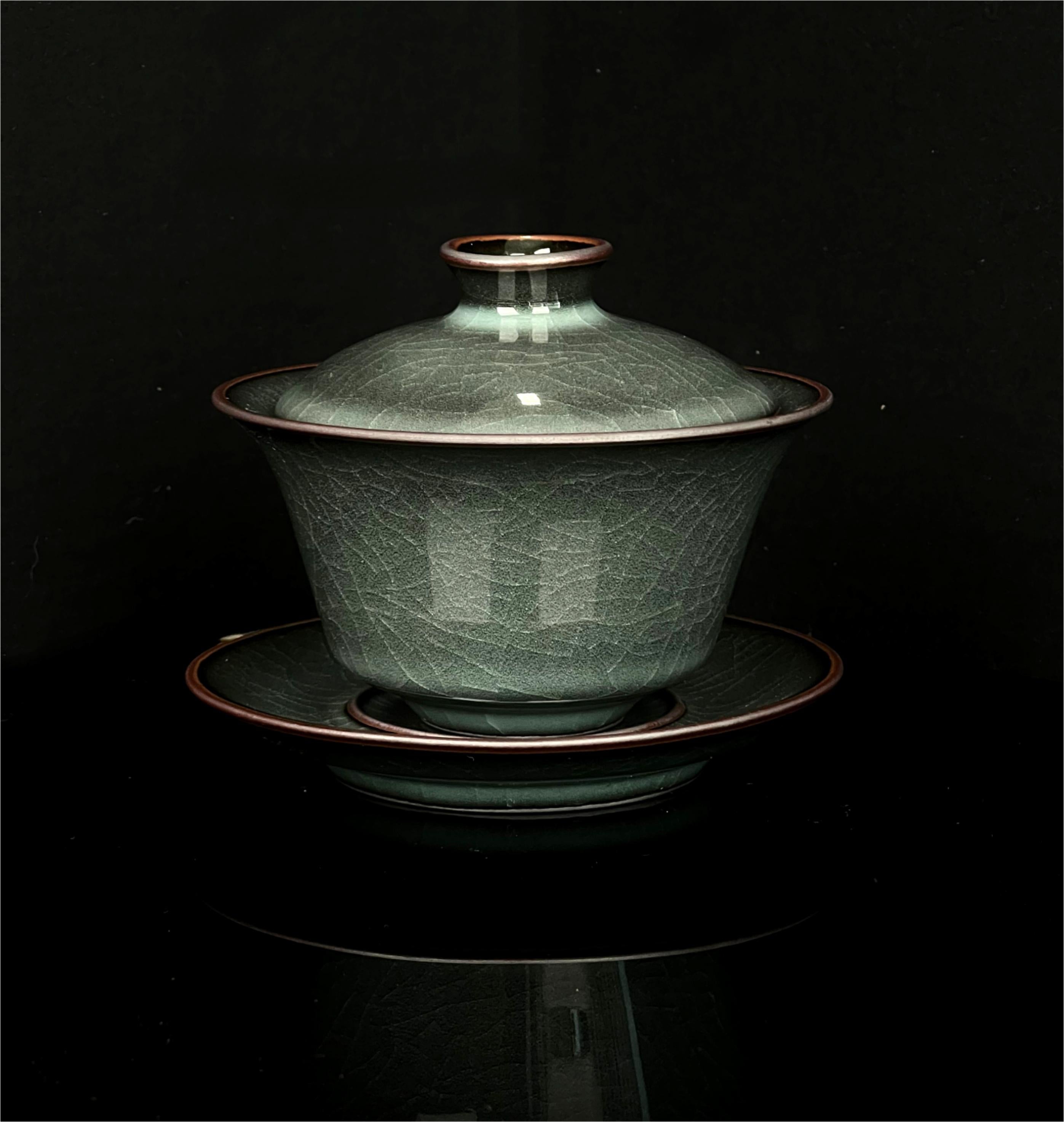 celadon iron green gaiwan set – Longquan Celadon Tea Bowl(Gaiwan) Iron Clay Dark Green by Kungfuyang