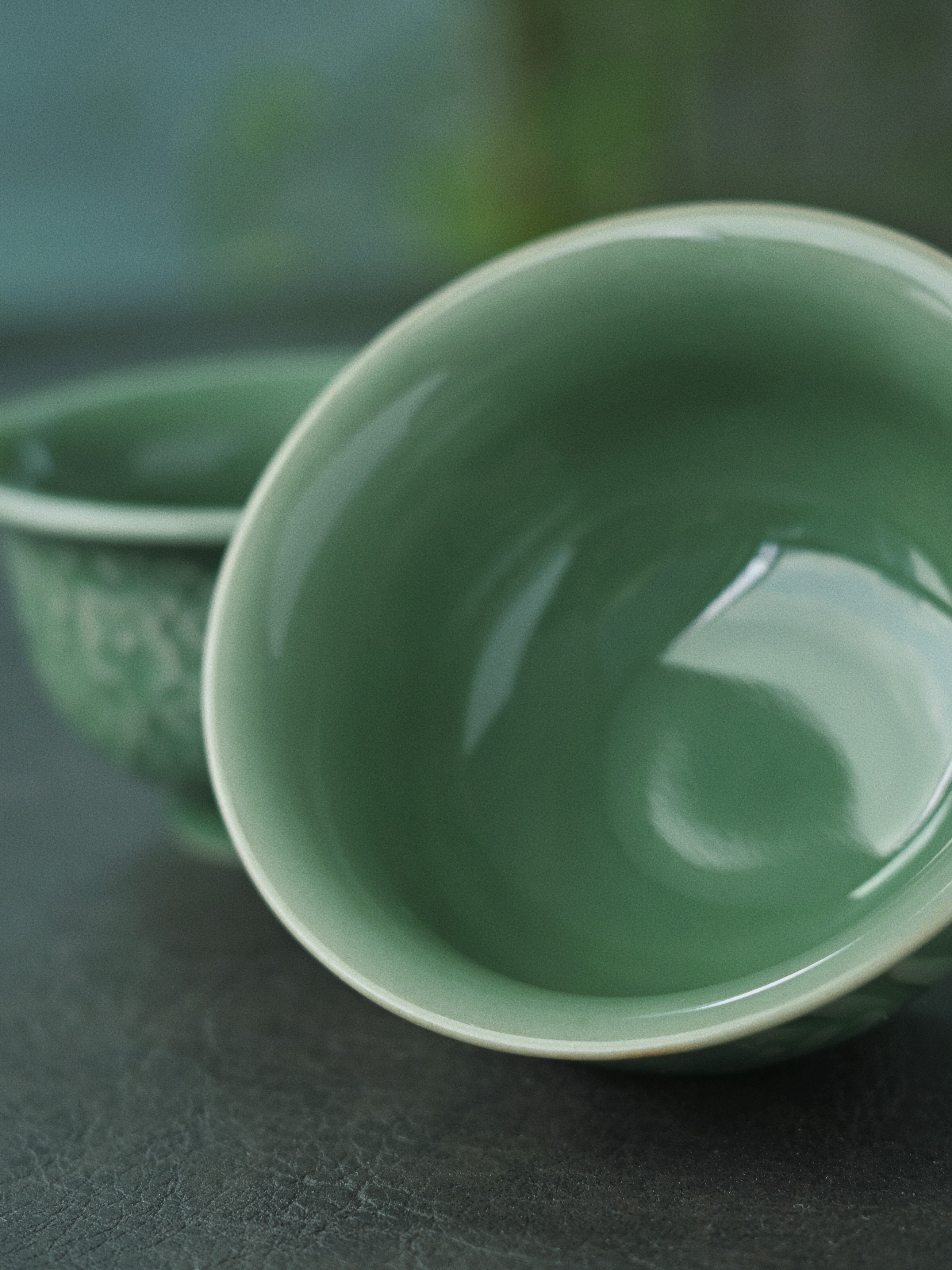 celadon relief carving flowers press hand – Longquan Celadon Plum-Green Relief-Carved Flowers Press Hand by Kungfuyang