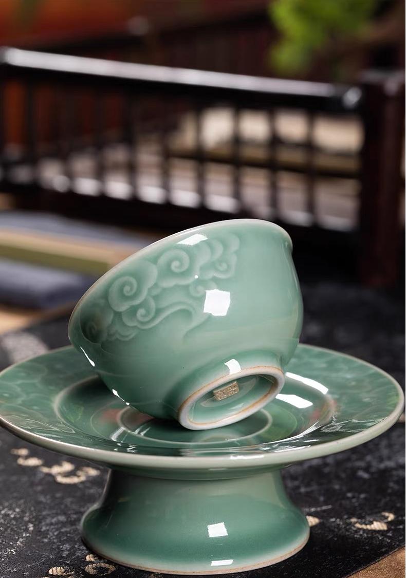 celadon tea infuser cup – Longquan Celadon Song Dynasty-Style Teacup with High-Footed by Kungfuyang