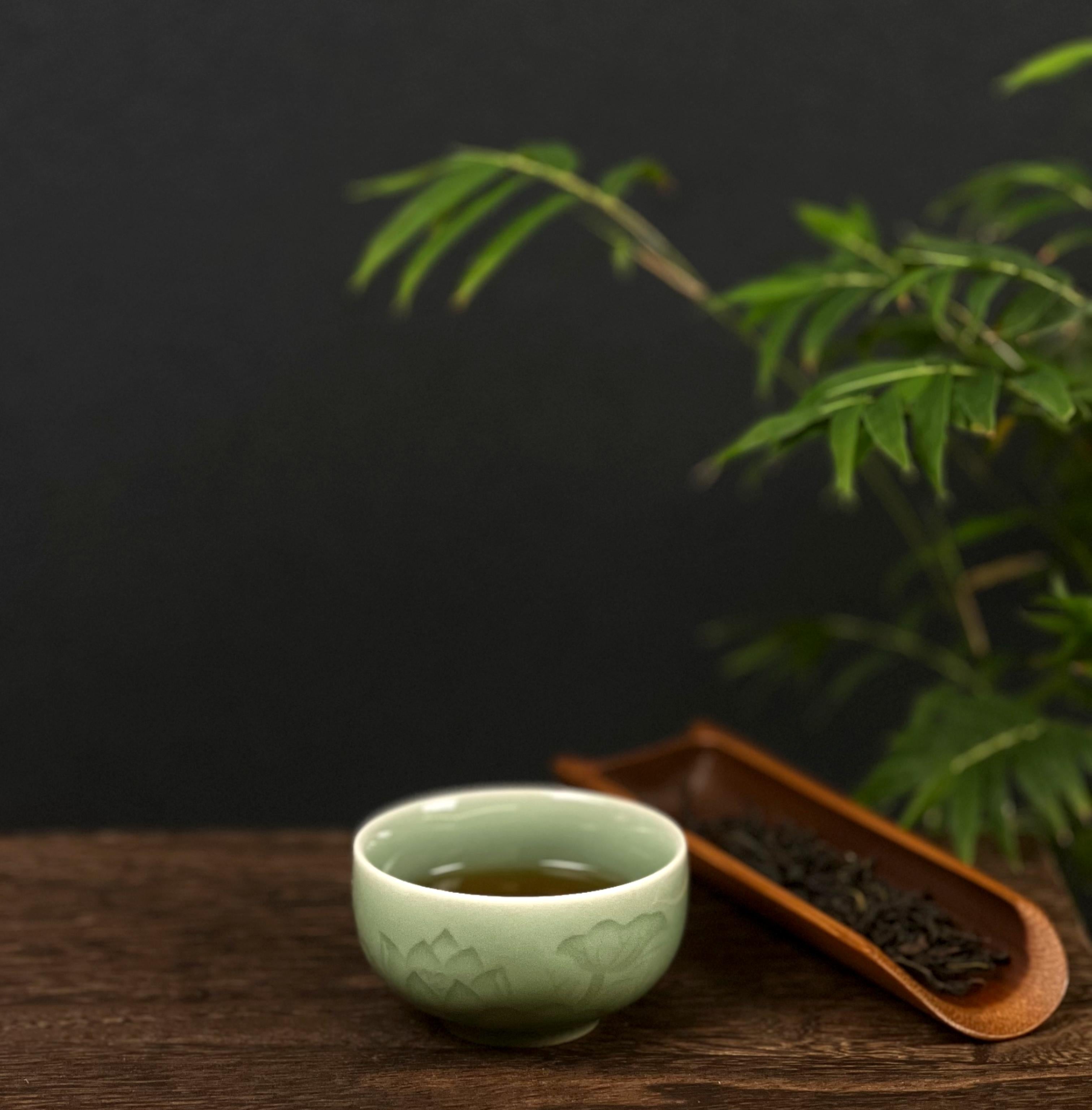 celadon teacup for tea ceremony – Longquan Celadon Lotus Pattern Plum-green Teacup by Kungfuyang