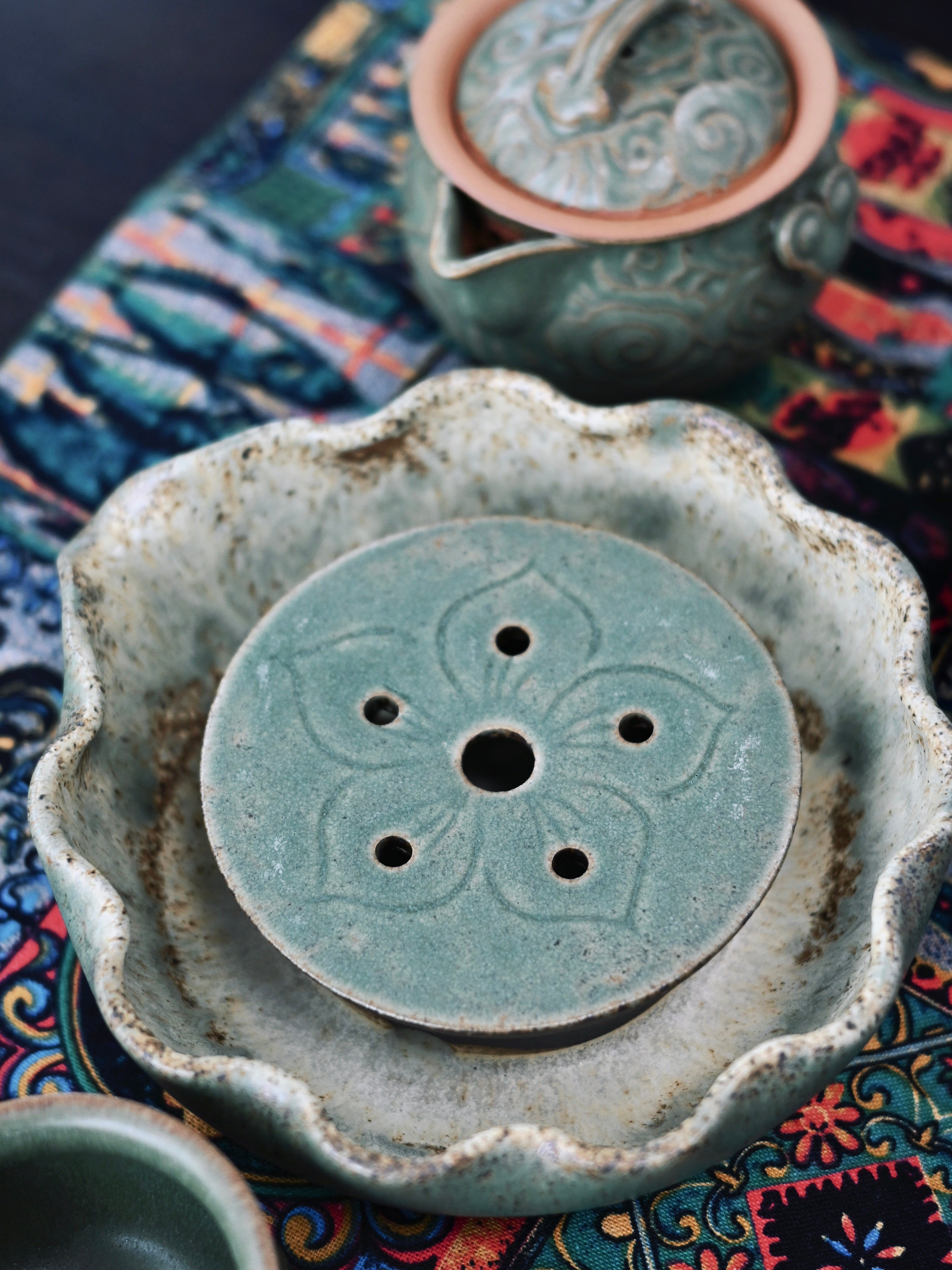 ceramic dry tea tray for teapot – Clouds & Ruyi Retro Gongfu Tea Set by Kungfuyang