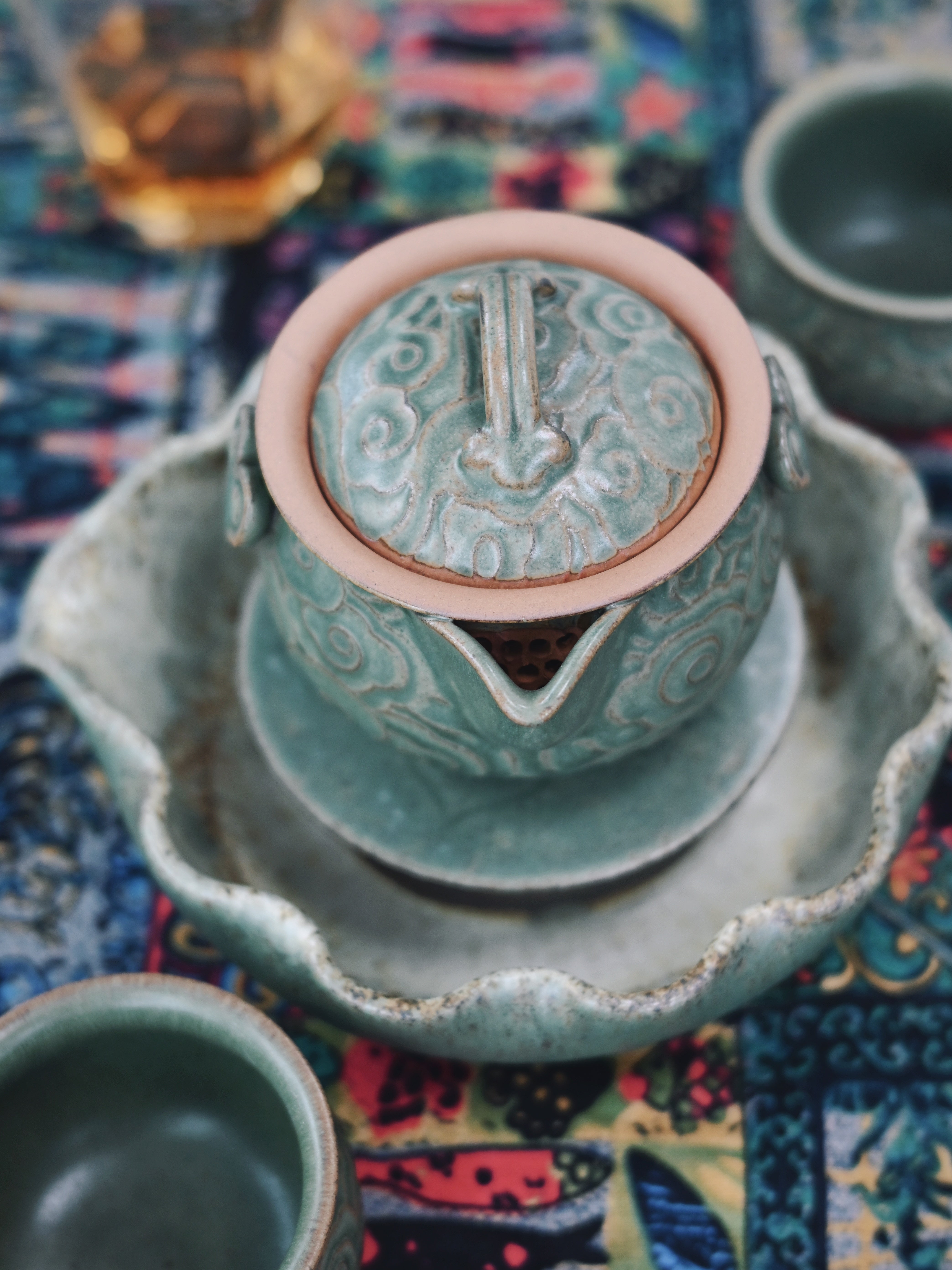 ceramic gaiwan set with tea tray – Clouds & Ruyi Retro Gongfu Tea Set by Kungfuyang