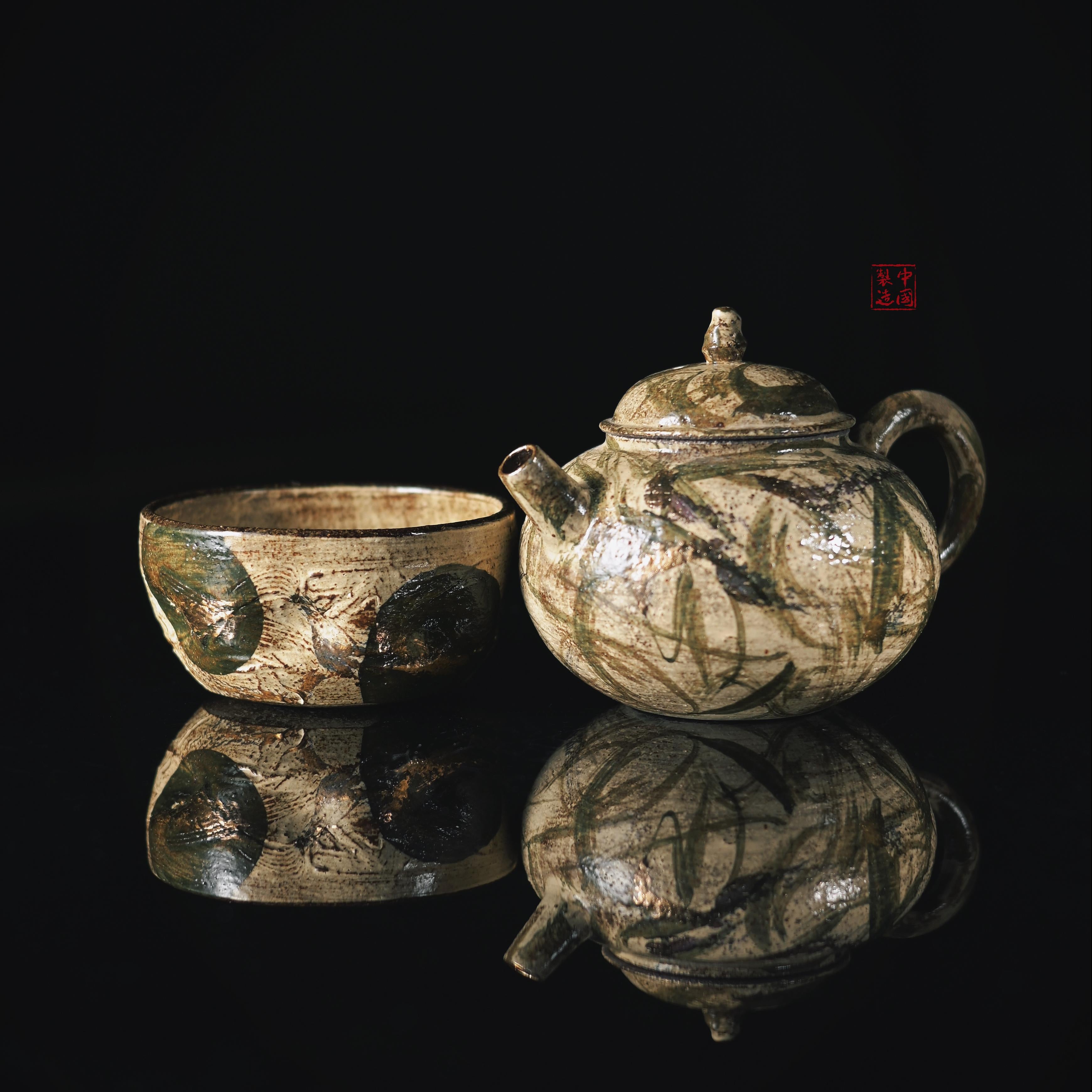 ceramic gongfu tea set for tea ceremony – Old Clay Sketch-Style Hand-Painted Tea Set by Kungfuyang