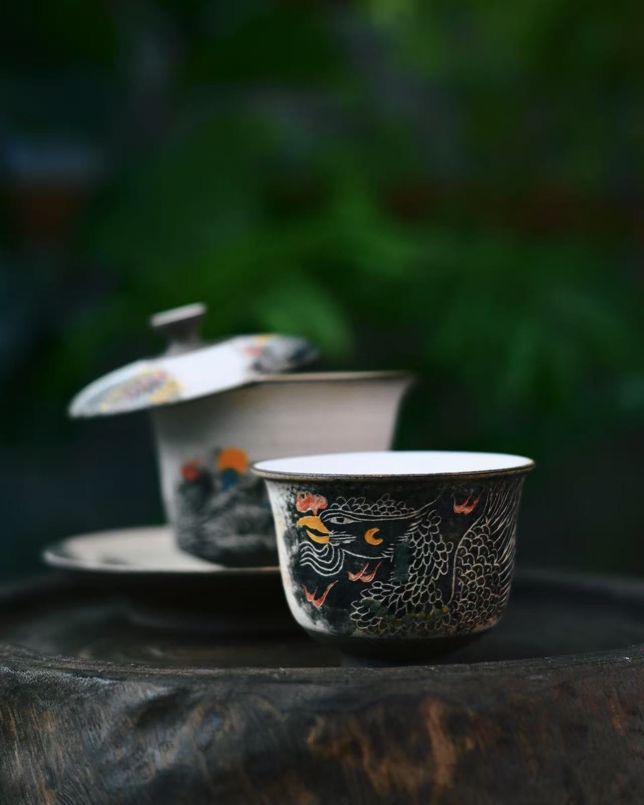 ceramic pheonix teacup – Jingdezhen Phoenix Rising Hand-Painted Clay Press-Hand Teacup by Kungfuyang