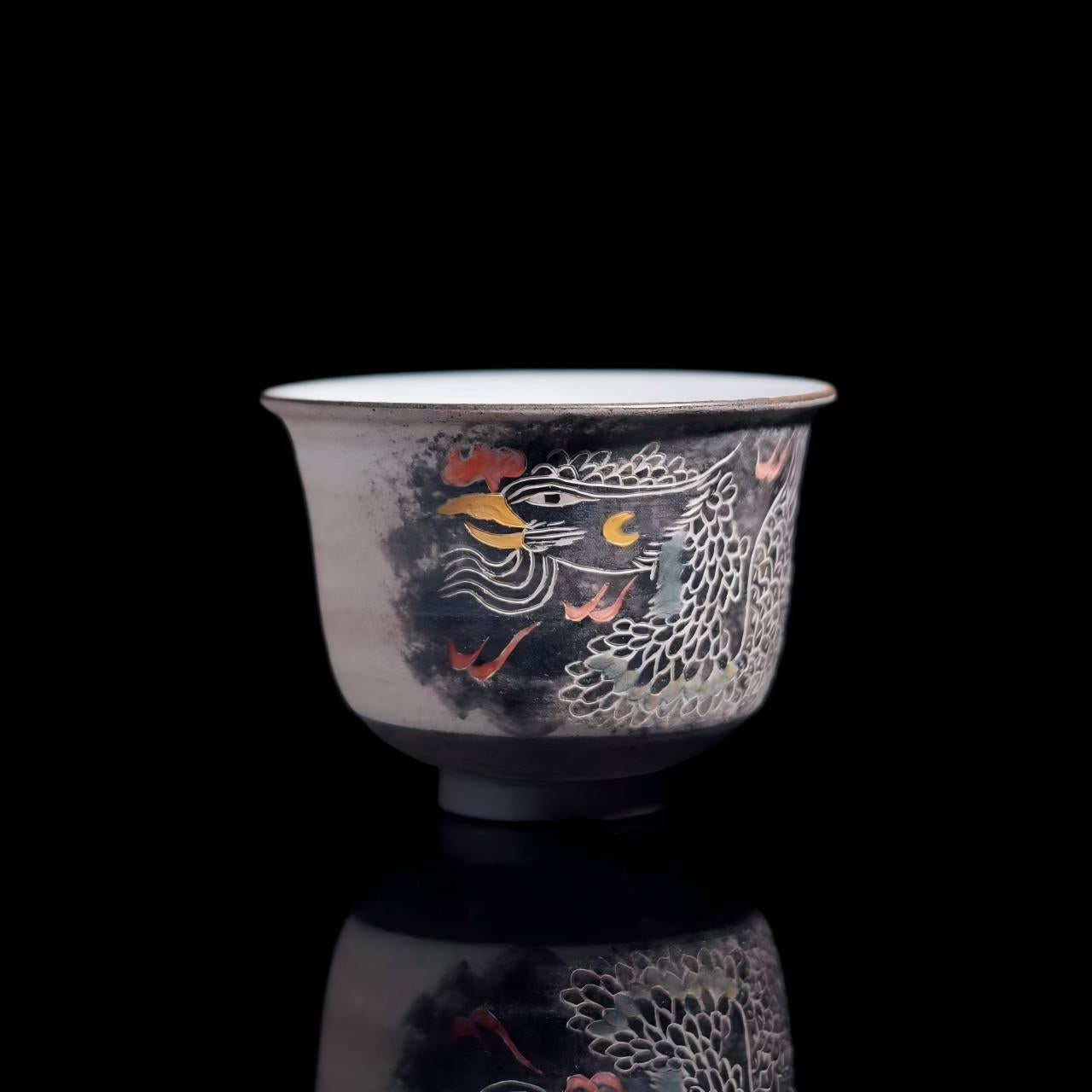 ceramic press hand teacup – Jingdezhen Phoenix Rising Hand-Painted Clay Press-Hand Teacup by Kungfuyang