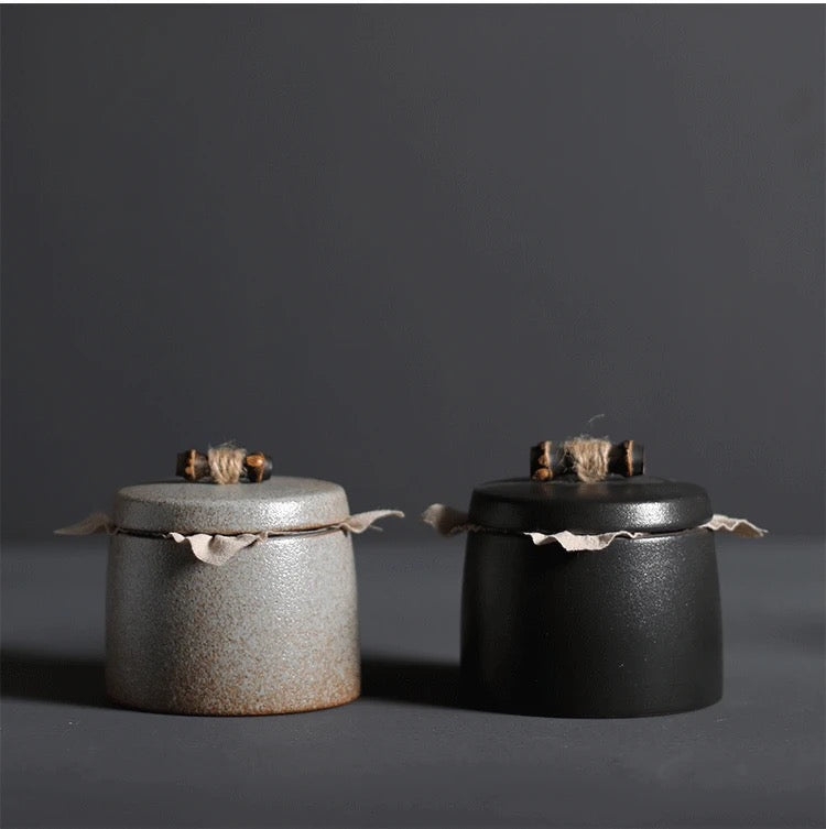 ceramic tea caddy – Retro Japanese Style Small Size Coarse PotteryTea Canister by Kungfuyang