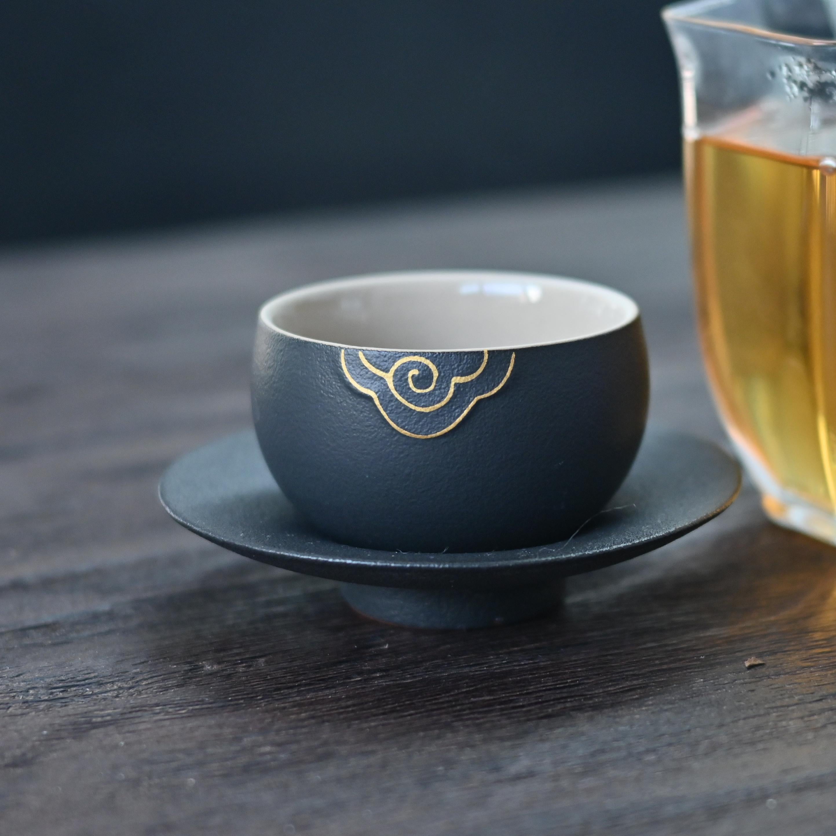 ceramic teacup with saucer – Wabi-sabi Style Rustic Clay Teacup with Coaster by Kungfuyang
