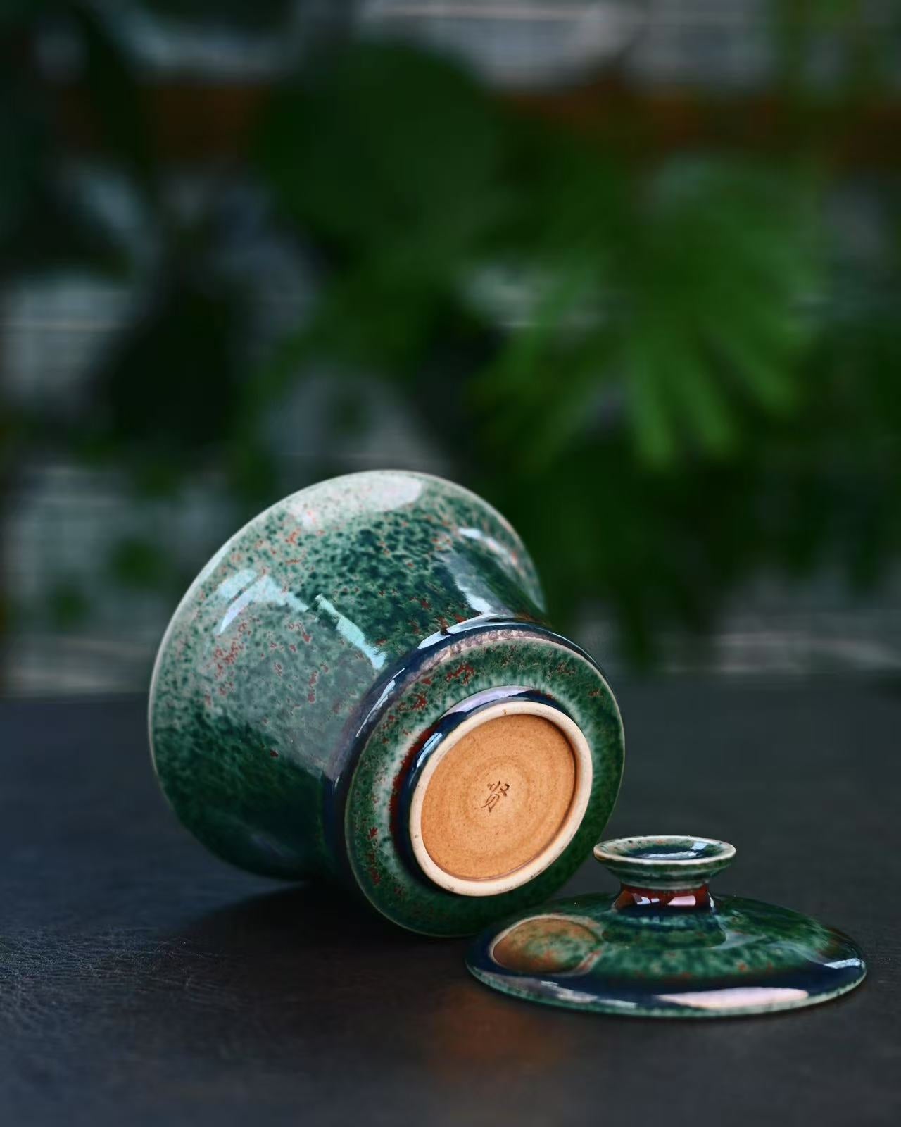 china tea spirit gaiwan – Jun Ware Green Flambé Gaiwan – A Whisper of Enchanted Forests by Kungfuyang