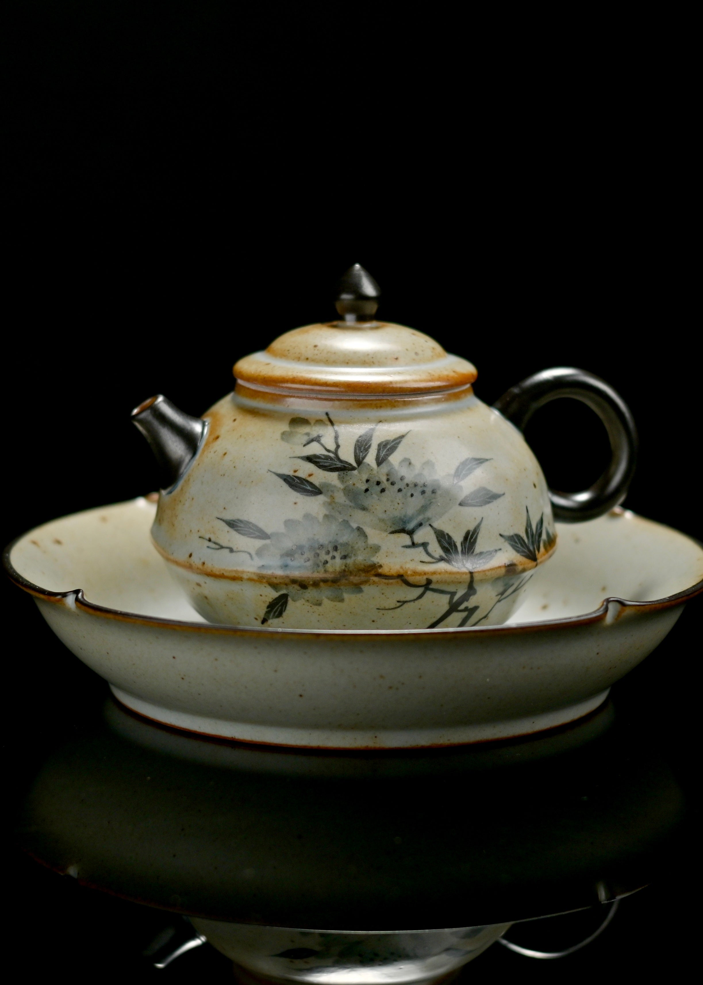 chinese antique teapot – Small-Size Retro Hand-Painted Peony Teapot with Drip Tray by Kungfuyang
