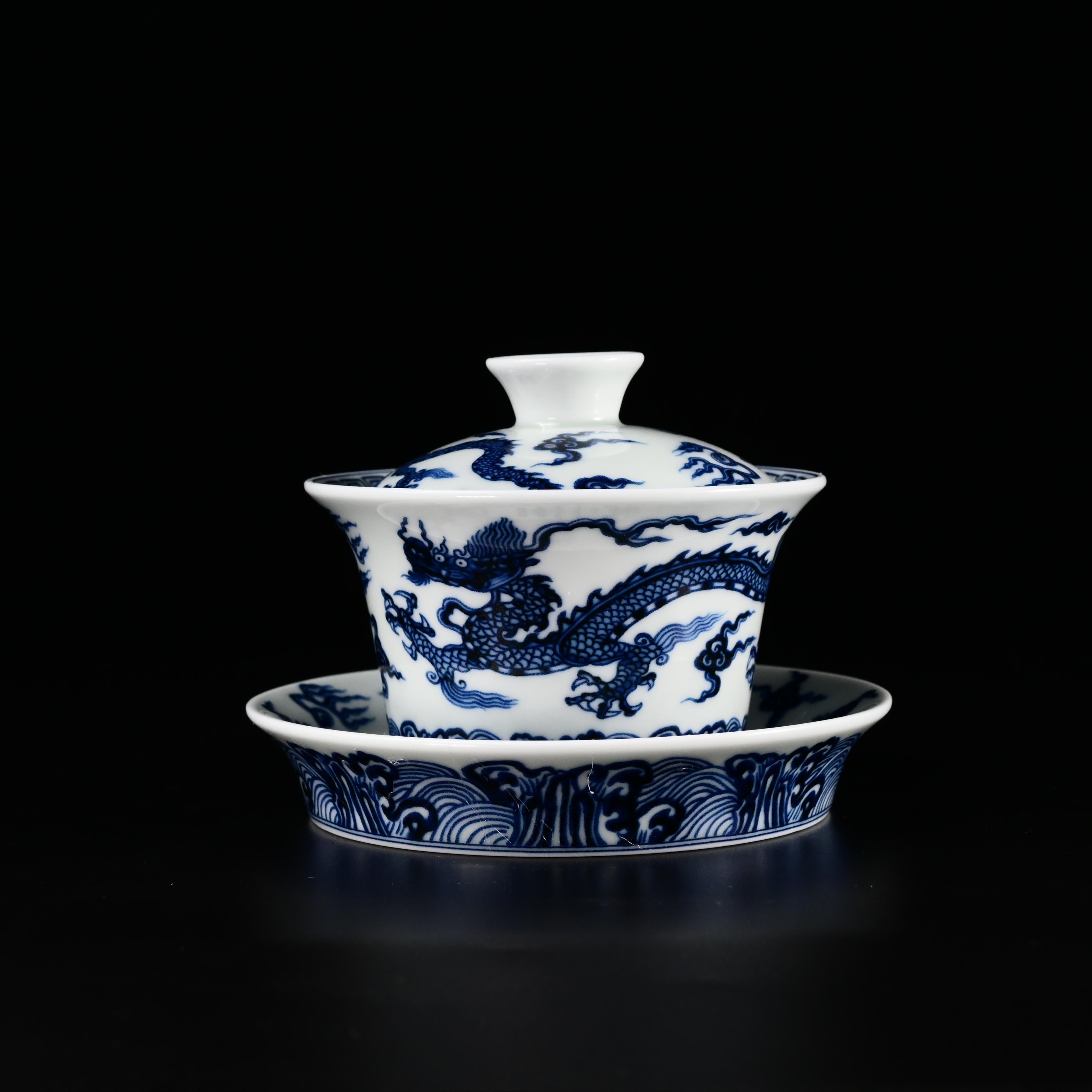 chinese dragon tea cup – Jingdezhen Blue and White Dragon and Cloud Patterns Porcelain by Kungfuyang