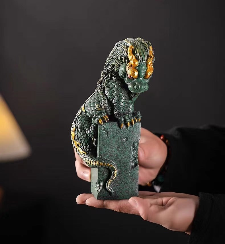 chinese dragon tea pet green stone gold – Green Sandstone Winding Dragon Ornament Tea Pet by Kungfuyang